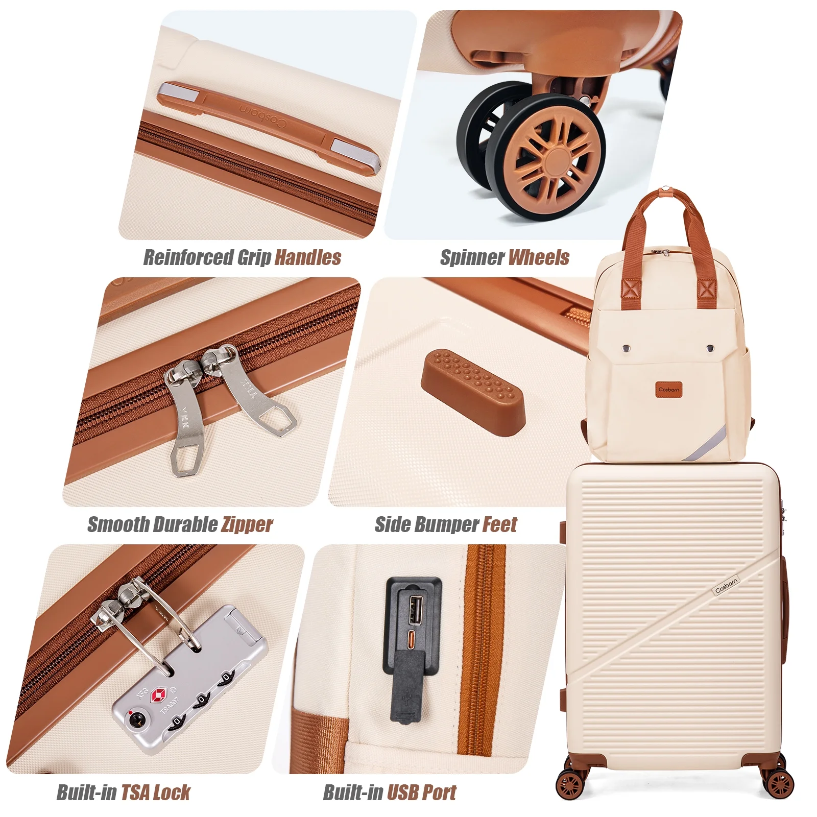 Cosbarn 5 Piece Luggage Sets ABS Hardshell Lightweight Suitcases Sets with TSA Lock Durable Spinner Wheels - Image 18