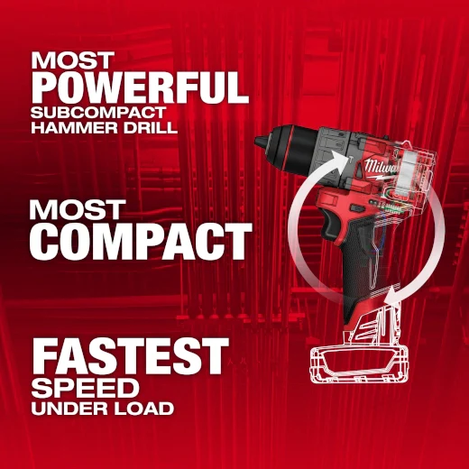 Milwaukee 3404-21 M12 FUEL 12-Volt Lithium-Ion Brushless Cordless 1/2 in Hammer Drill Kit 2.0Ah