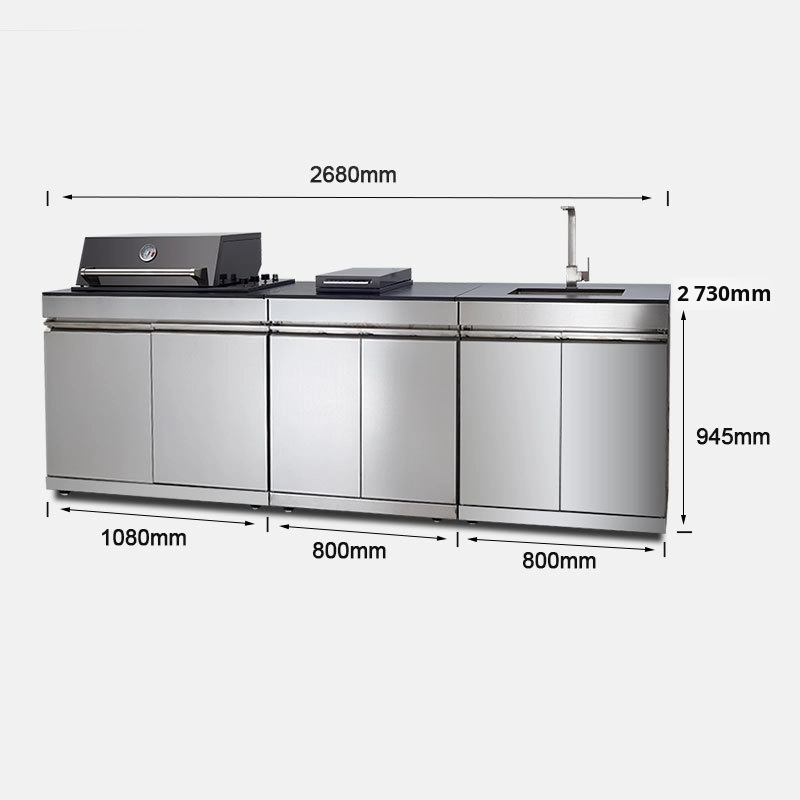 Integrated Gas Courtyard BBQ Grill Built-In Outdoor Kitchen Garden Bar Accessory Stainless Steel Cabinet Dustproof Windproof