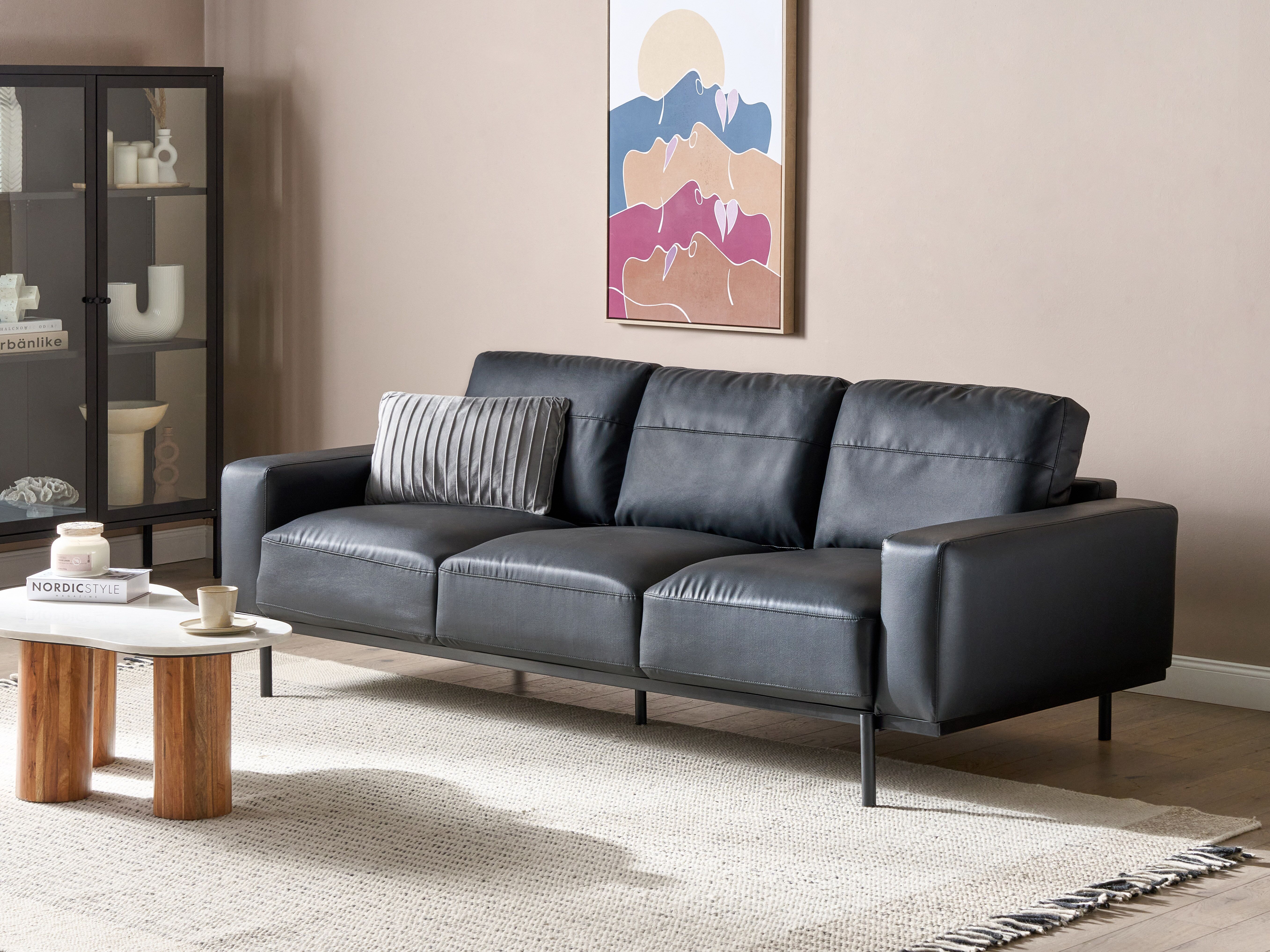 Sofa 3 Seater SOVIK Faux Leather Black
