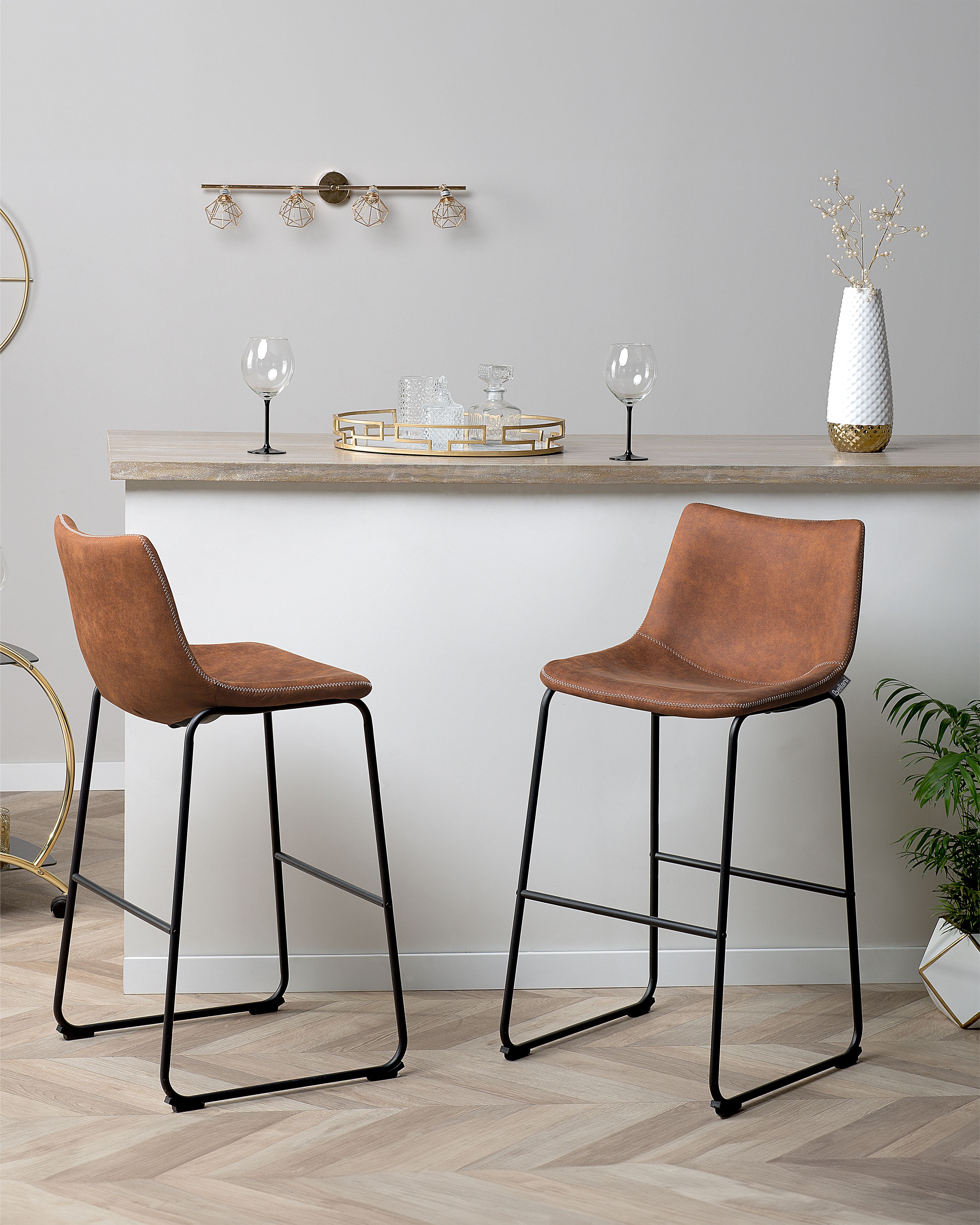 Set of 2 Bar Chairs FRANKS Golden Brown