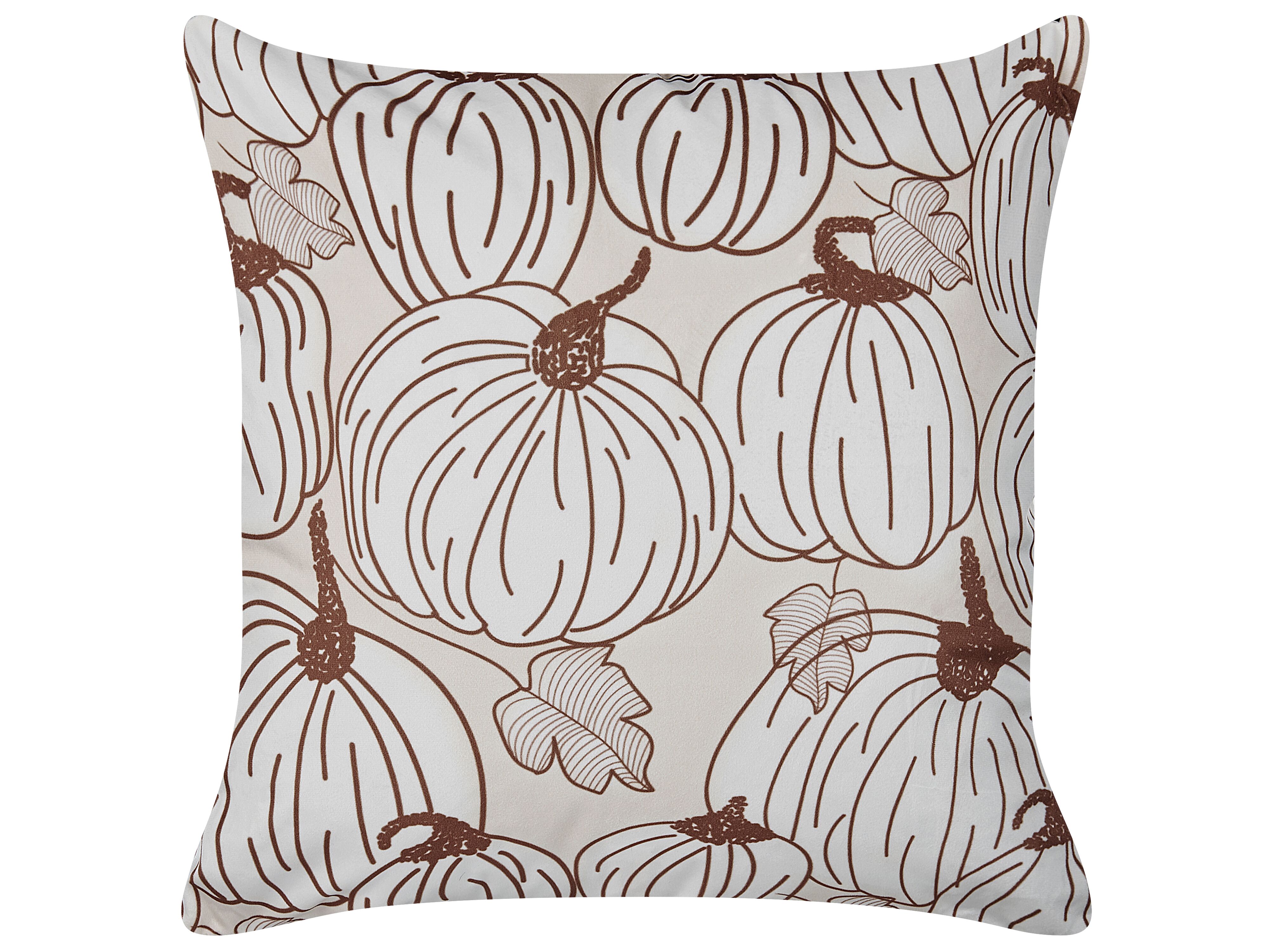 Throw Cushion GOURD Velvet 45 x 45 cm Beige Plant Pattern