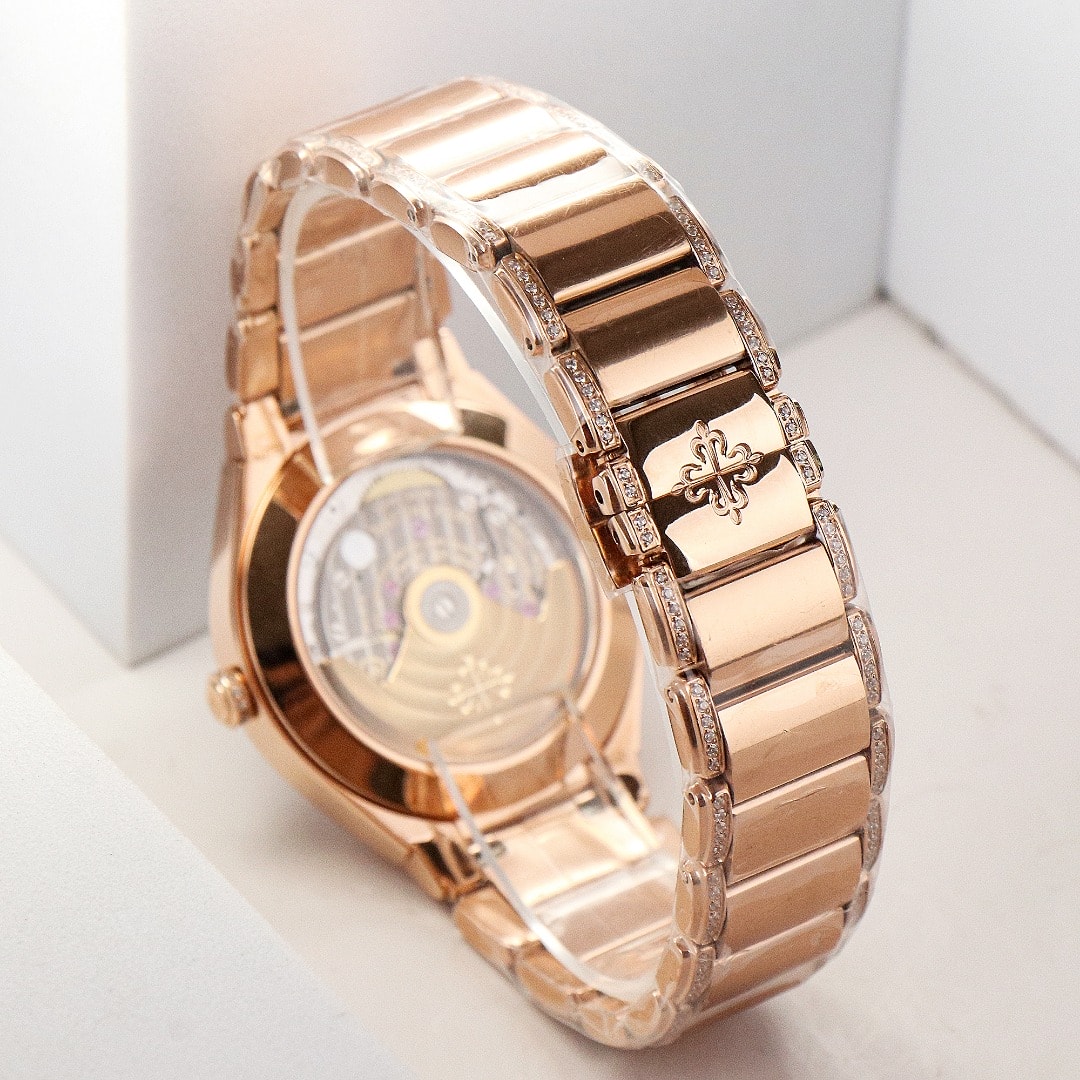 Fake Diamond Watch Replica Patek Philippe Twenty~4 Ladies Rose Gold/Diamonds Brown Dial 7300/1201R-010(1:1 replica) - Top club