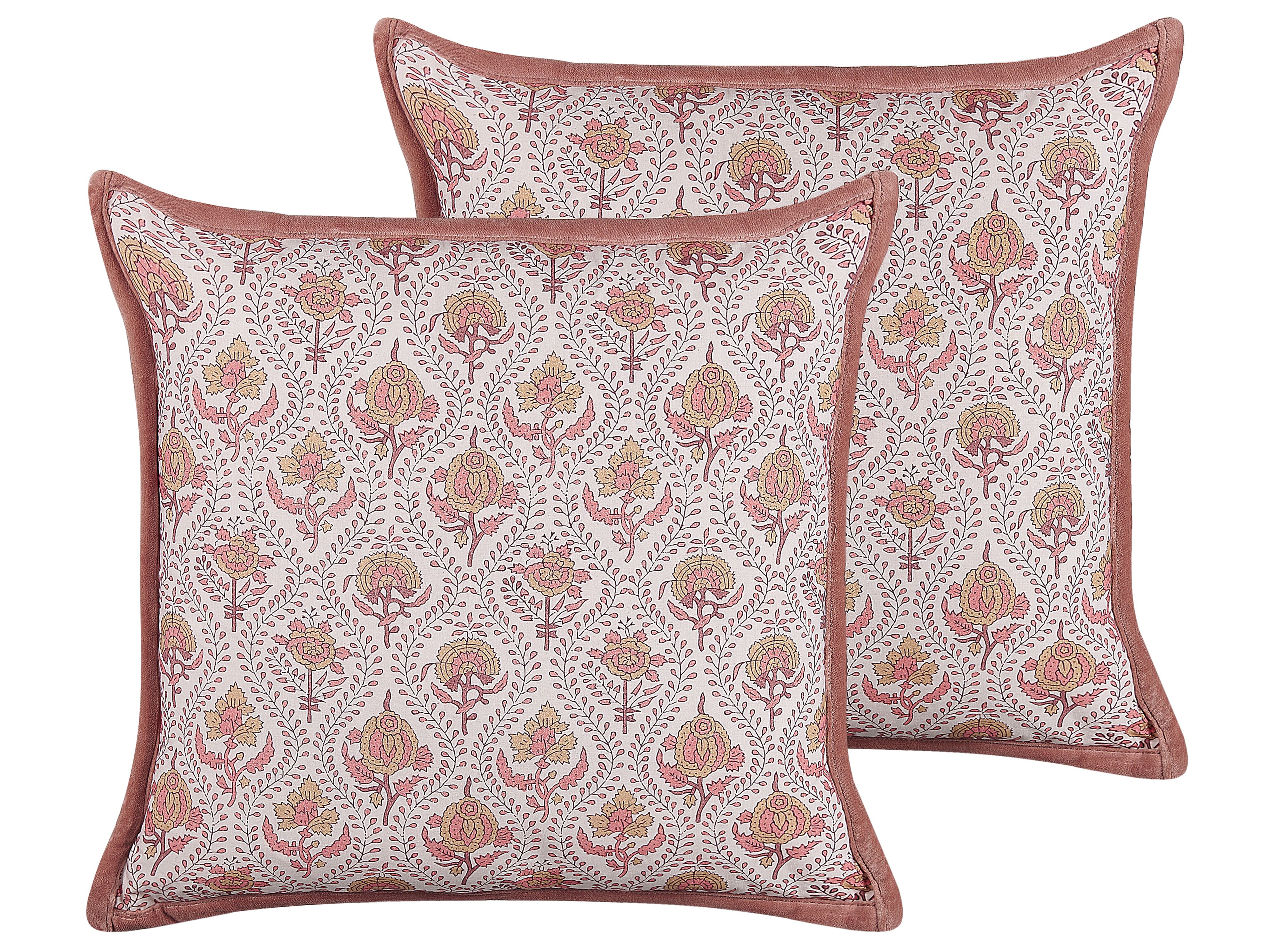 Set of 2 Decorative Cushions PICEA Velvet 45 x 45 cm Red Floral Pattern