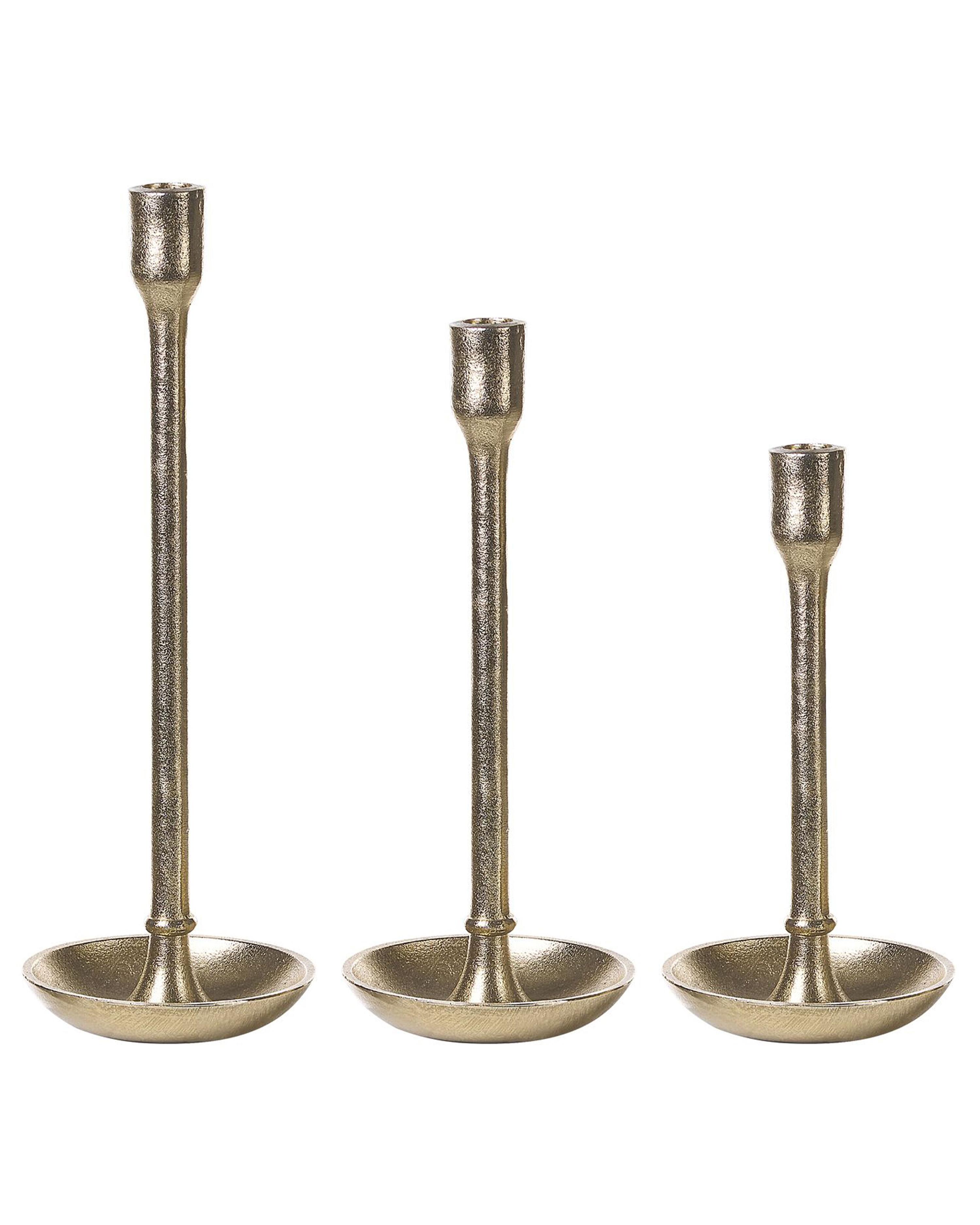 Set of 3 Candle Holders LIWUNG Metal 27/33/38 cm Gold