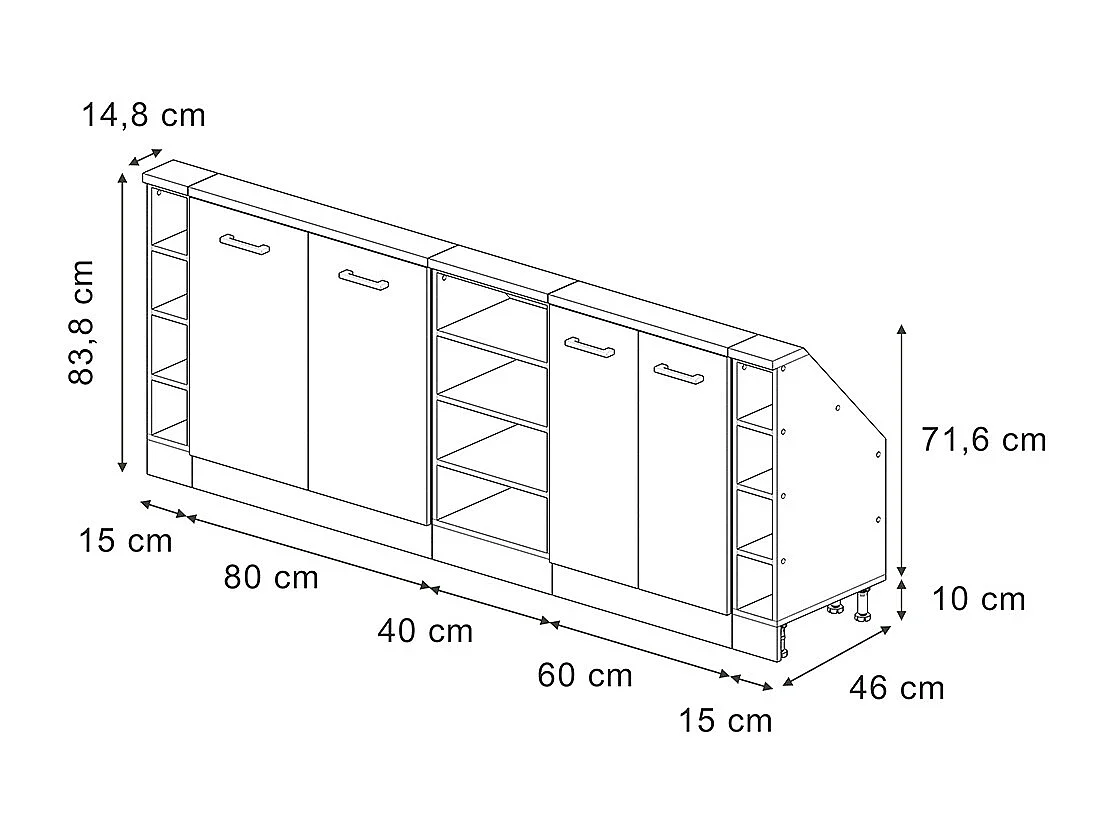Meuble sous pente chêne de force doré 210x46x81.6 r-line