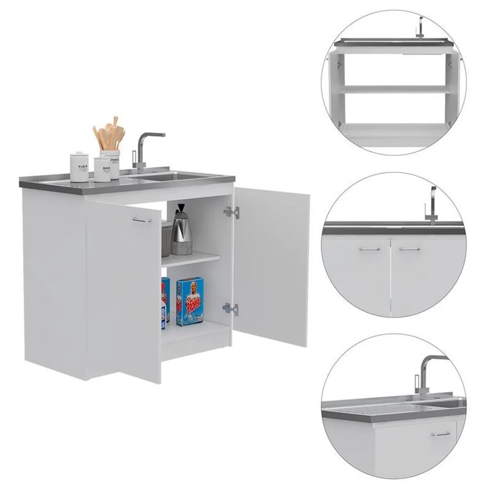Pemberly Row White Modern Engineered Wood Napoles Utility Sink with Cabinet - Image 4