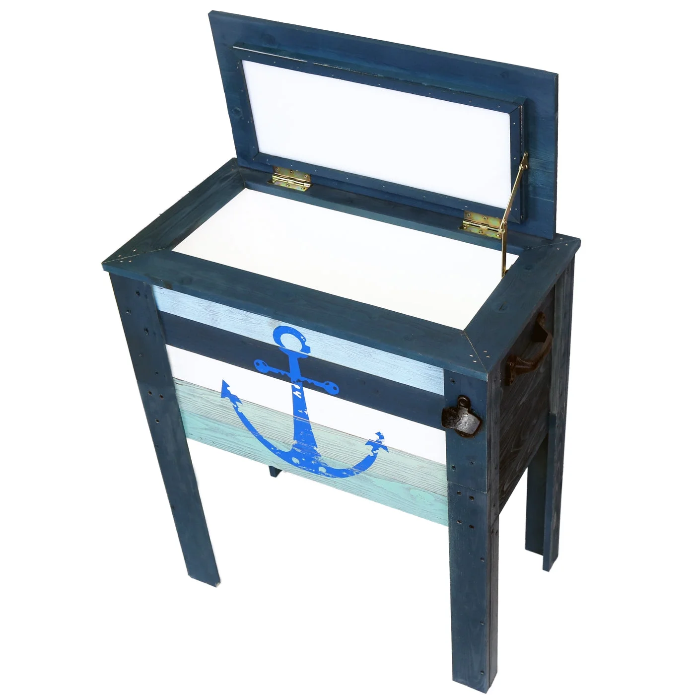 Coastal Design Outdoor Patio Cooler, 45 Quart, Grey/Teal Anchor