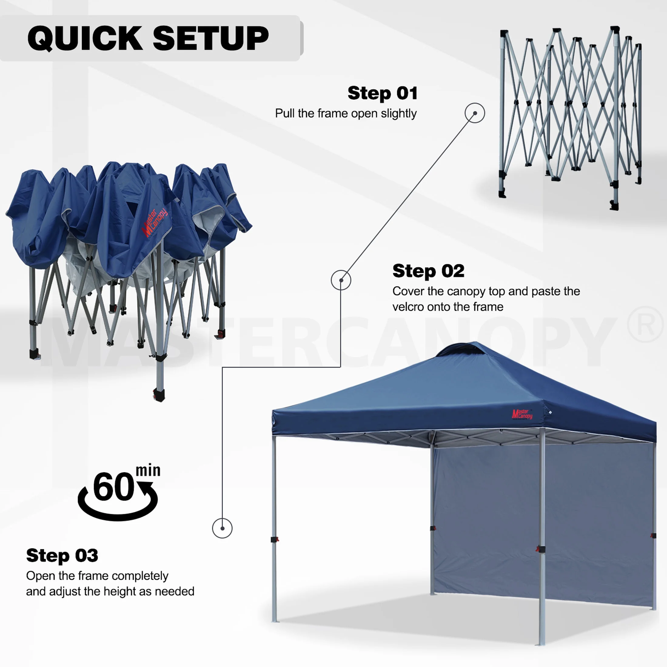 MASTERCANOPY 10' x 10' Easy Pop-up Canopy Tent Outdoor Shade Shelter with 1 Sidewall, White - Image 48