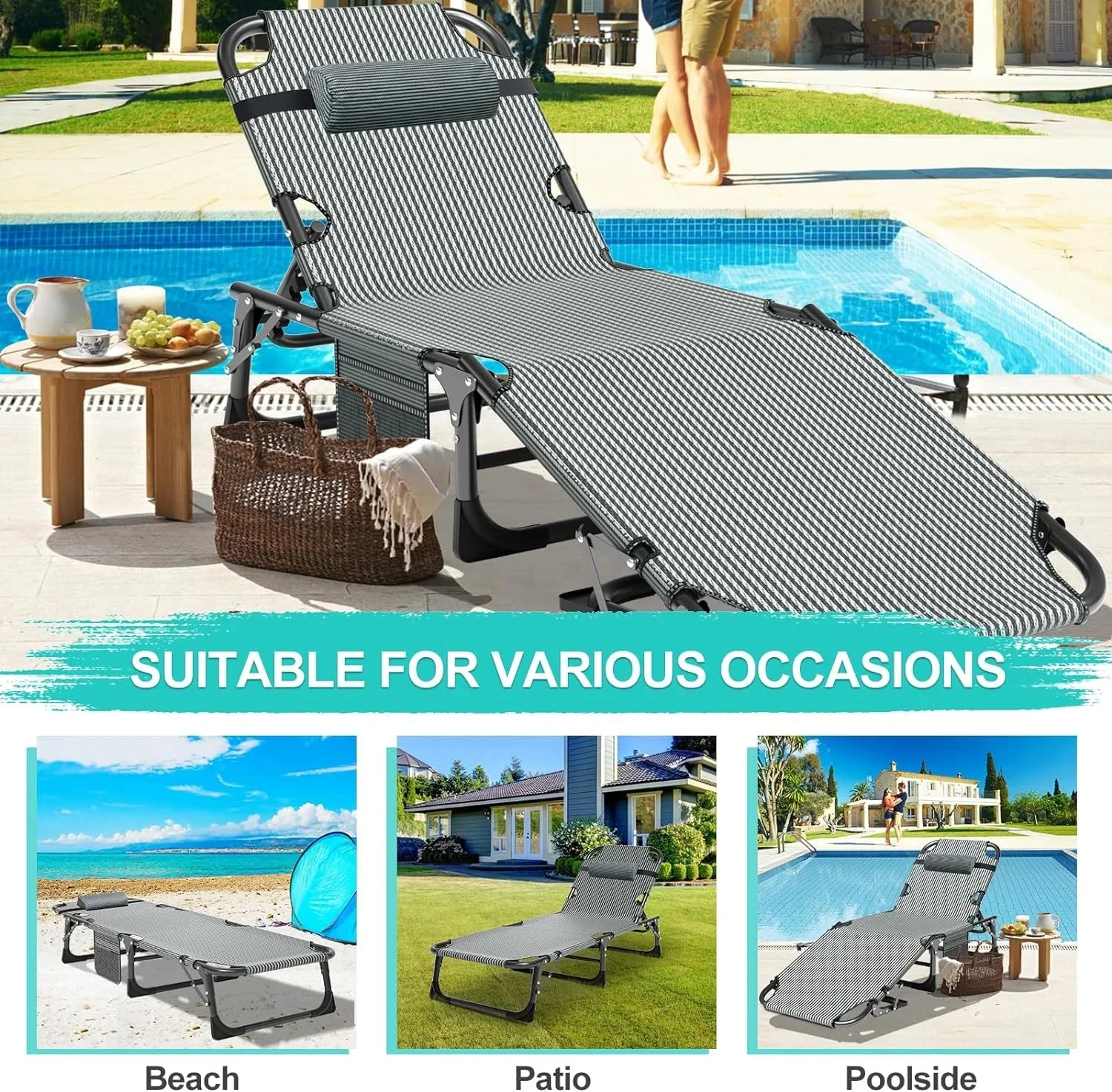 Slsy 5-Position Adjustable Folding Lounge Chair And Cot - 75.2" x 25.6" x 11.8" - Image 52 Slsy 5-Position Adjustable Folding Lounge Chair And Cot - 75.2" x 25.6" x 11.8" - Image 52