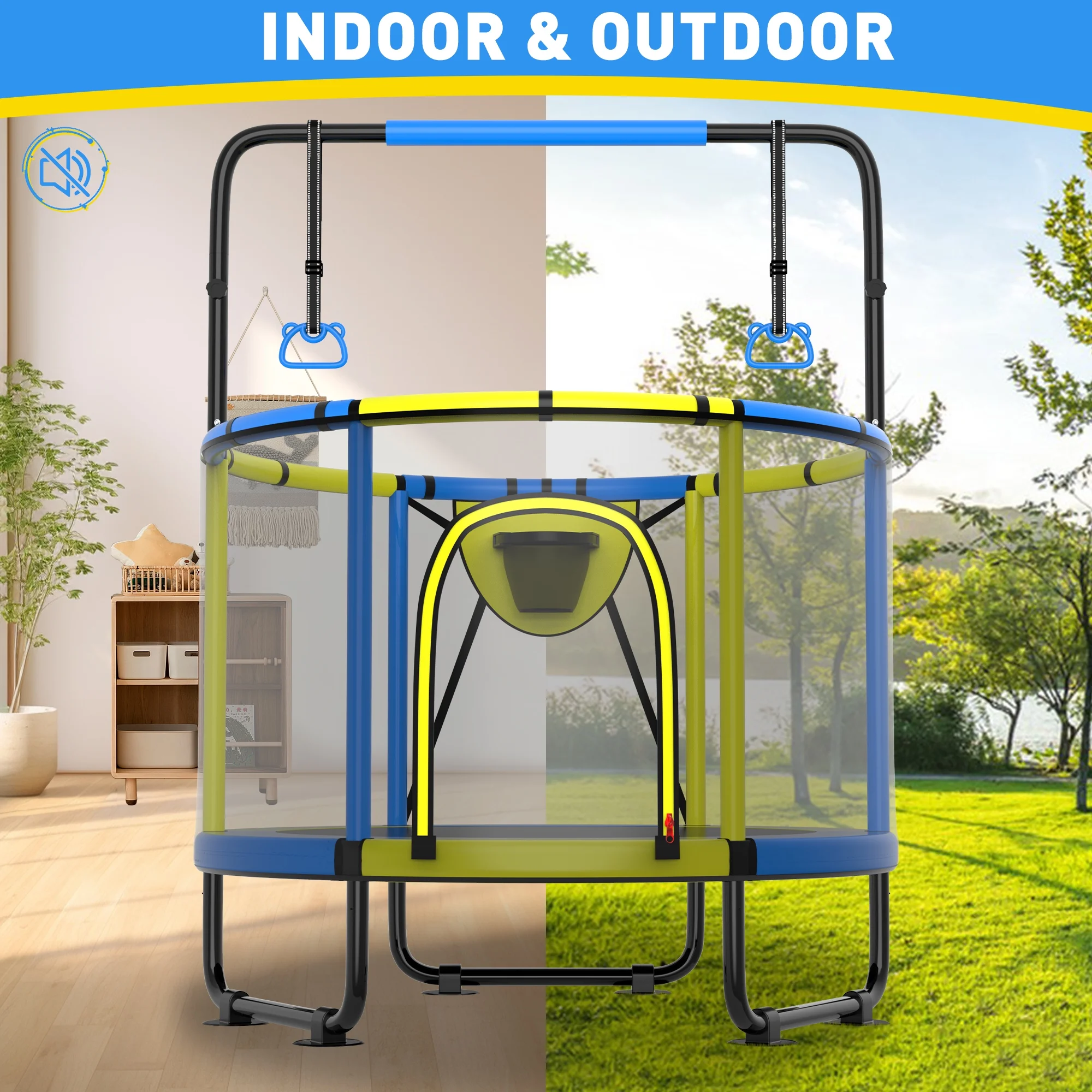 CITYLE Trampoline for Kids 600LBS 60'' 5FT Toddler Trampoline Indoor Outdoor with Basketball Hoop, Swing, Adjustable Bar, Mini Small Trampoline with Enclosure, Gifts for Toddlers, Boys & Girls - Image 35