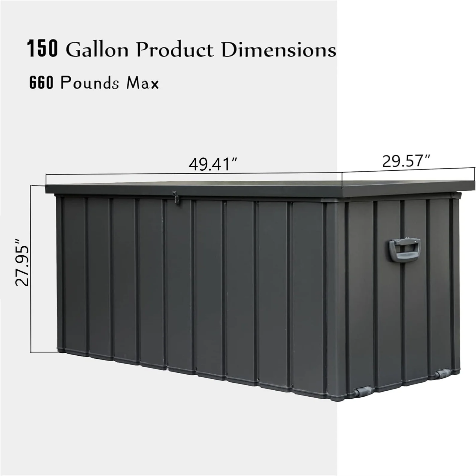 150 Gallon Outdoor Waterproof Storage Deck Box with Portable Side Handles and Moving Roller, Large Patio Storage Lockable for Outside Cushions, Throw Pillows, Garden Tools, Dark Gray - Image 7