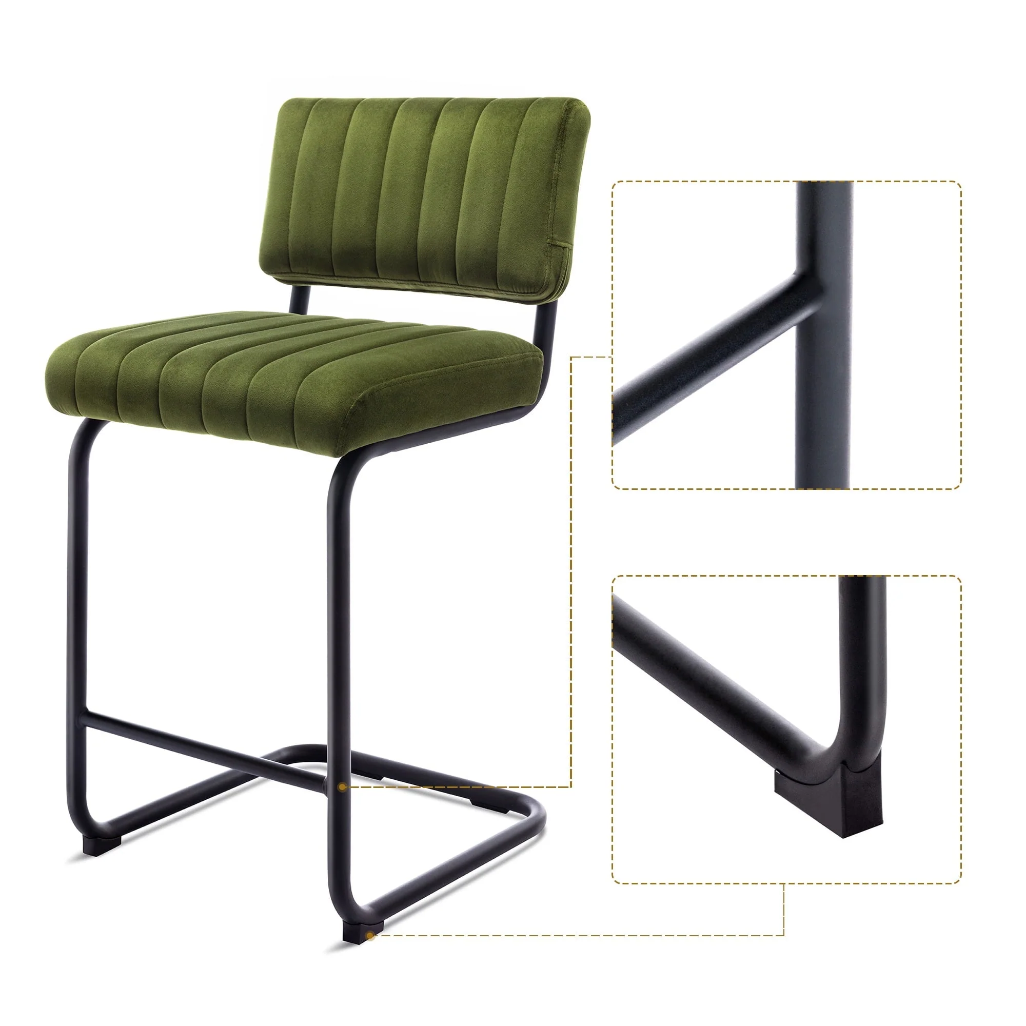 Zesthouse 24" Velvet Counter Stools Set of 2, Modern Counter Height Bar Stools with Back and Black Metal Base, Green - Image 11