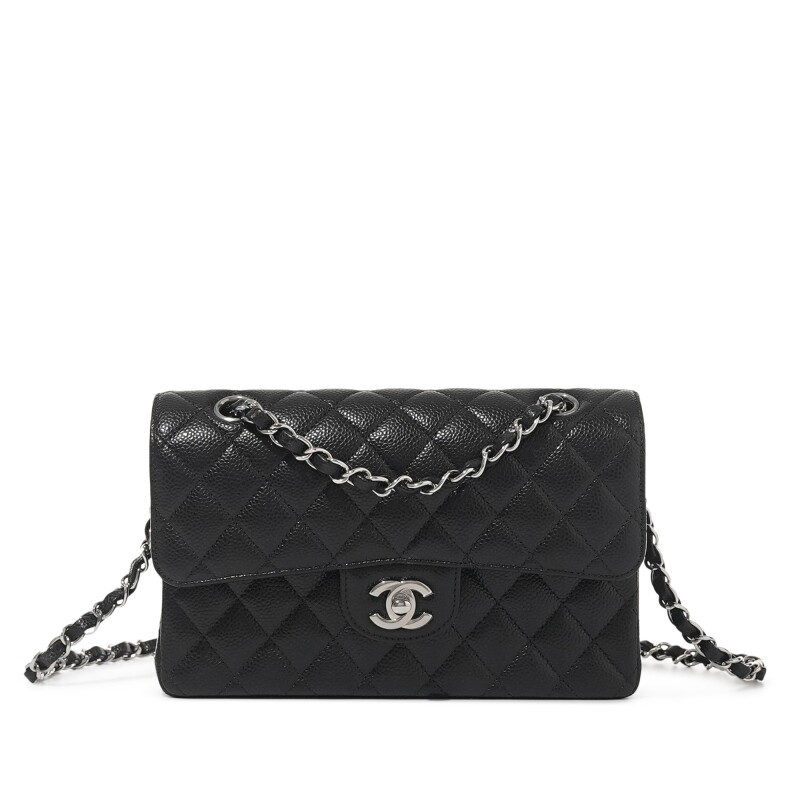 Chanel Classic Flap Bag – Black Quilted Caviar Leather with Silver Hardware - COZYMIZE