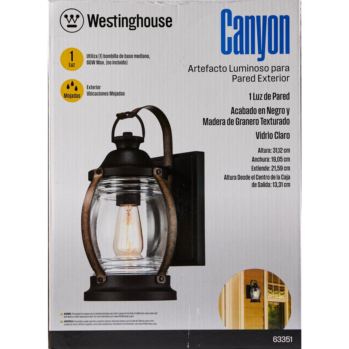 Westinghouse Canyon 1-Light Textured Black & Barnyard Finish Outdoor Wall Fixture
