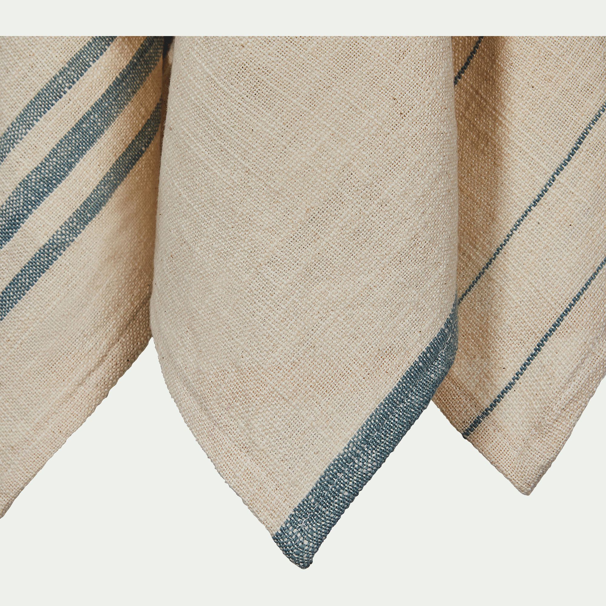 SANTIN - Lot de 3 torchons en coton beige et bleu