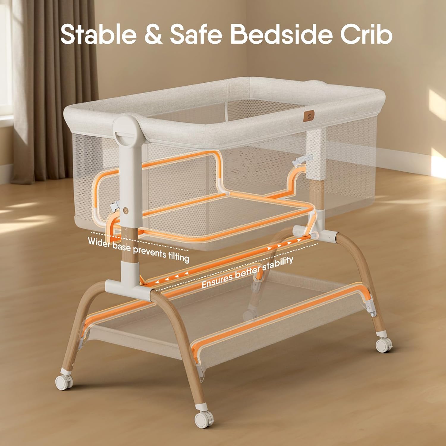 BabyBond Baby Bassinet Bedside Crib with Mattress and Soft Breathable Sheet - Image 5