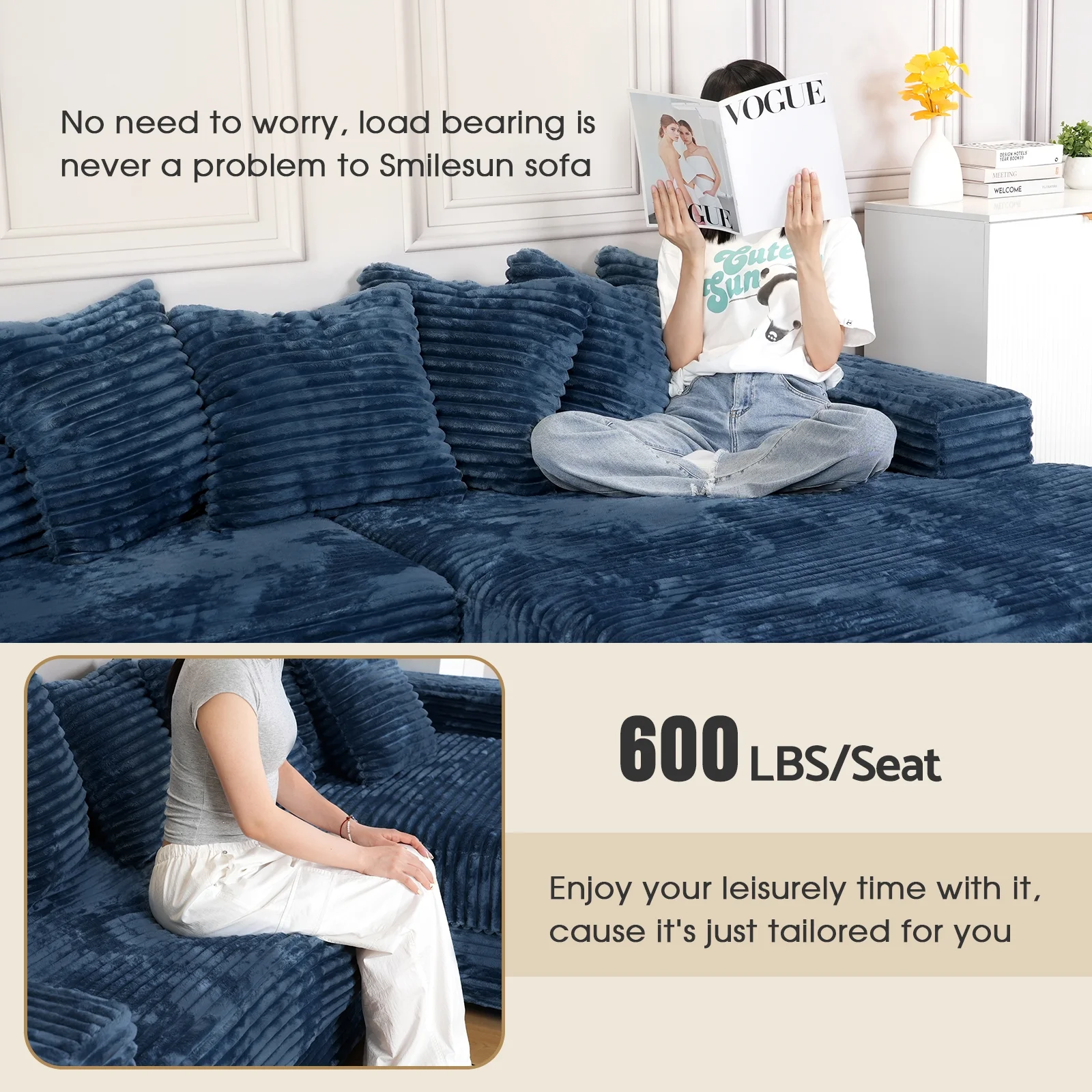 Advwin 110" Oversized L Shaped Sofa with Chaise, Comfy Plush 2-Piece L-Shaped Sectional Couches with 8 Pillows, Soft Fluffy Upholstered Sofa Bed for Living Room Apartment Bedroom, Light Gray - Image 31