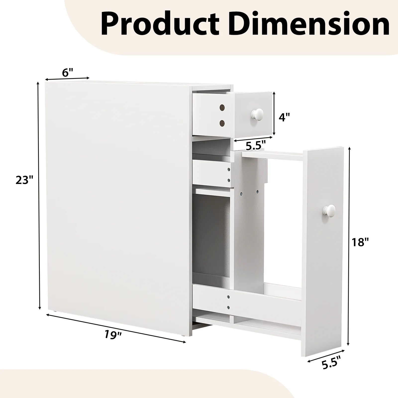 Topbuy Slim Bathroom Storage Cabinet Freestanding Toilet Paper Holder with Slide Out Drawers for Small Spaces White - Image 8