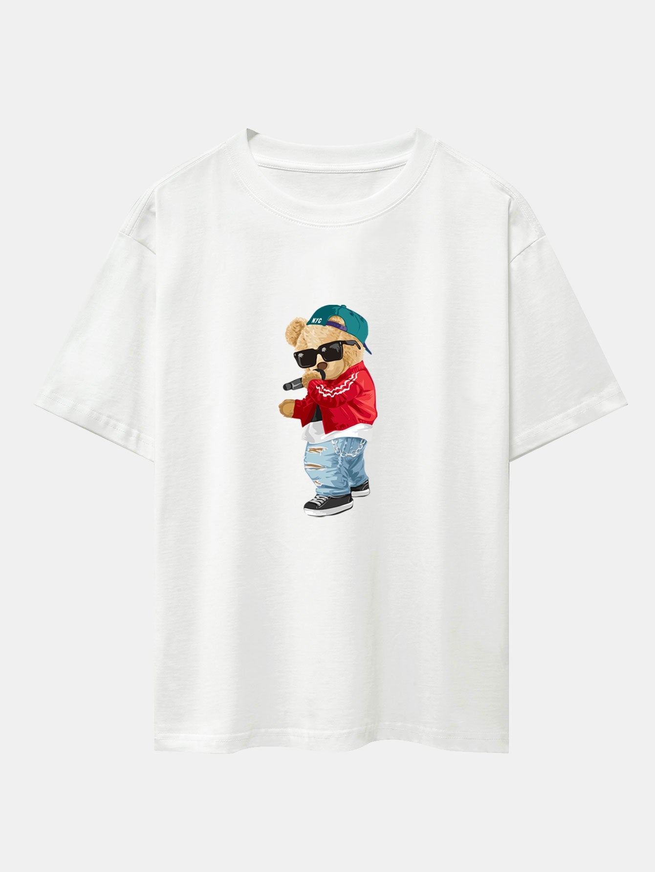 Hip Hop Singer Bear Print Heavy Weight Oversize T-Shirt