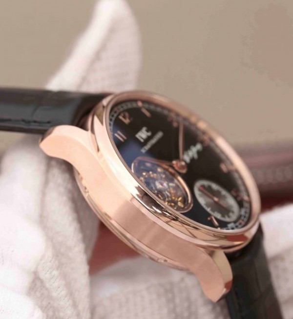 Replica IWC AZ Portuguese Flying Tourbillon SS Black Dial Leather Strap - Top club