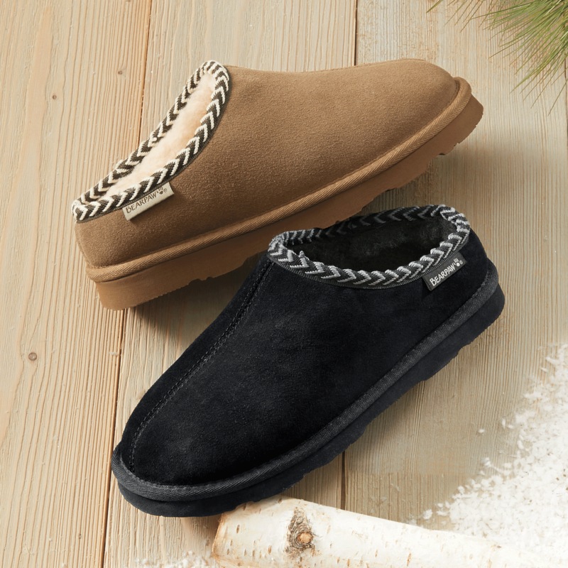 BEARPAW Suede Tabitha Clog Slipper with Wool-Blend Lining - MIDNIGHT VELVET CATALOG