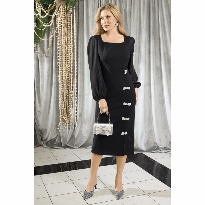 Lucilla Bow Sheath Dress - MIDNIGHT VELVET CATALOG