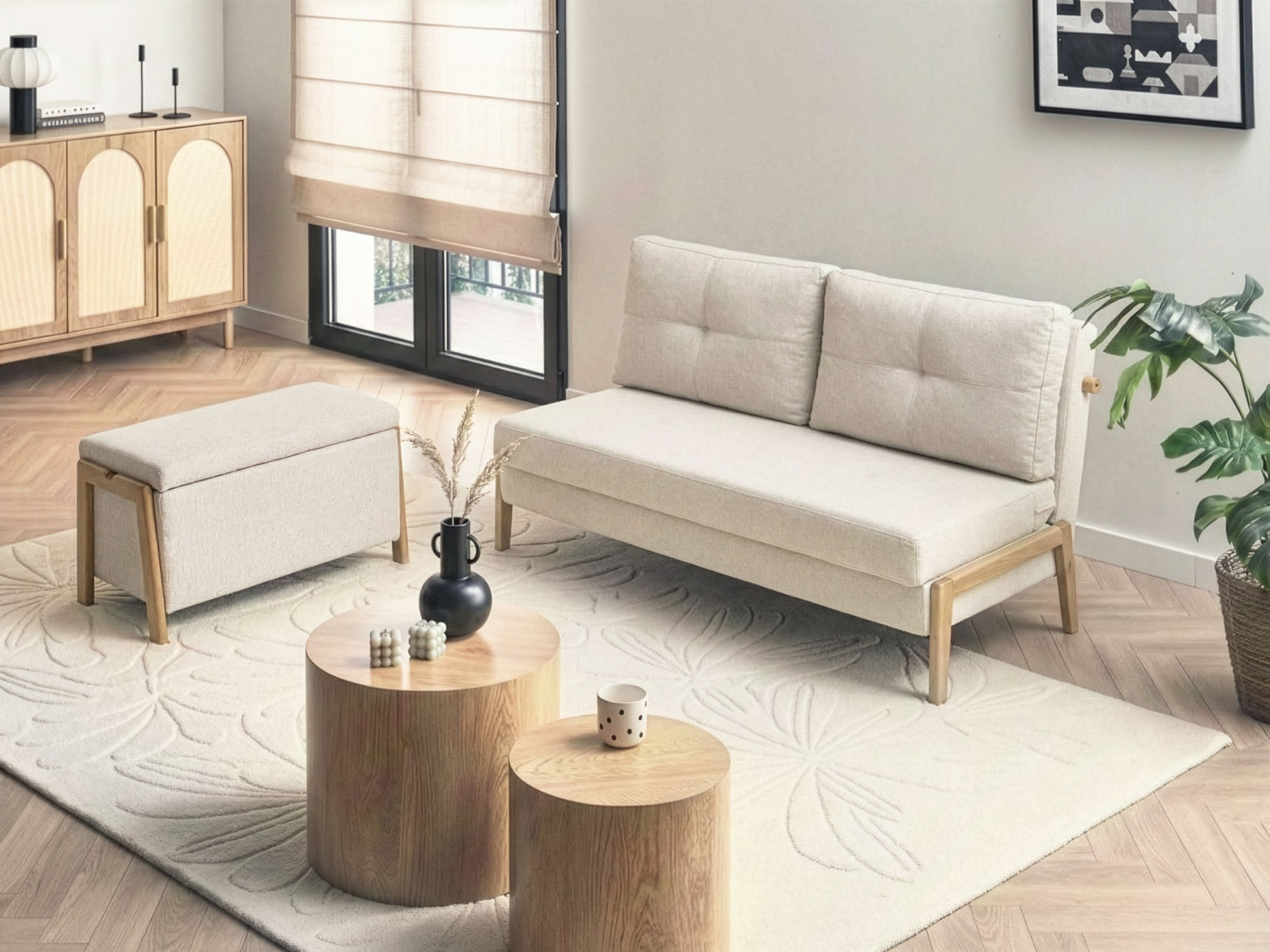 Living Room Set 3 Seater EDLAND Fabric Light Beige with Bench