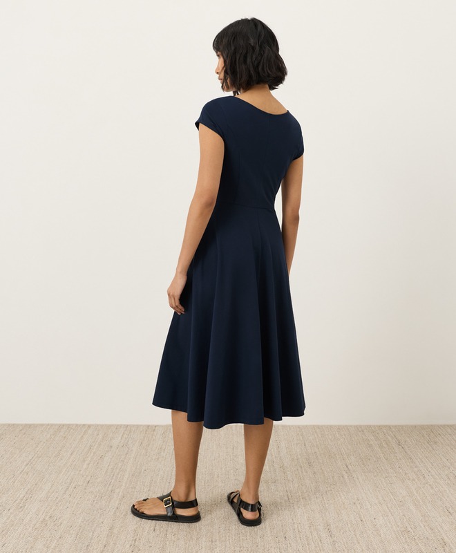 Organic Fit & Flare Ballet Neck Dress - Navy