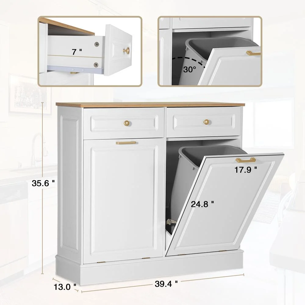 Eclife 20 Gallons Double Tilt Out Trash Cabinet Wood Tabletop, Upgrade Gray, WB010GY - Image 32