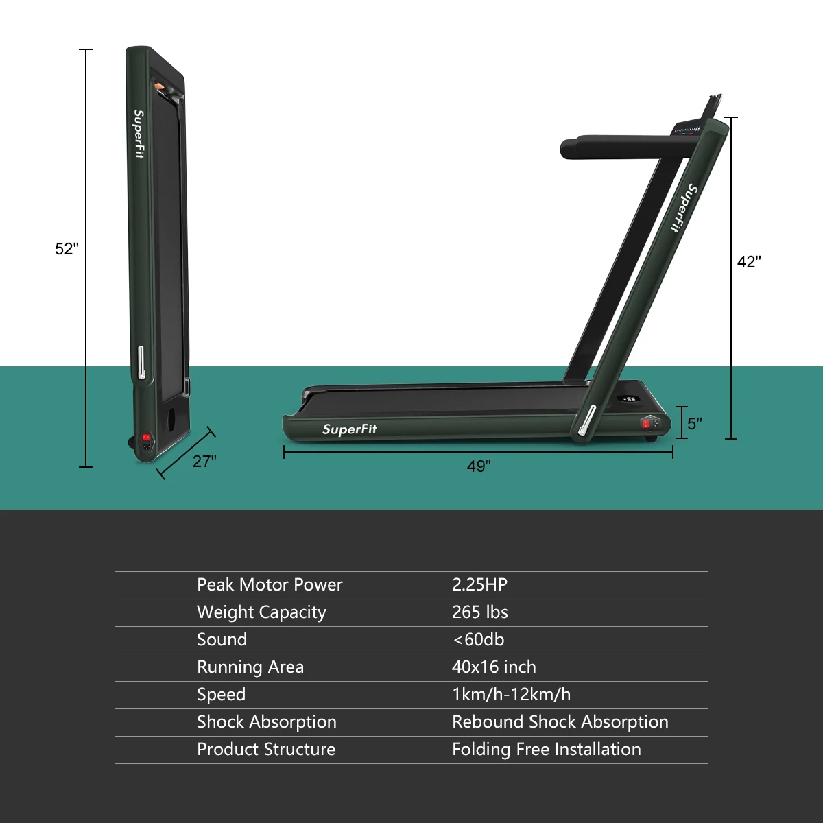 Gymax 2 in 1 Folding Treadmill 2.25HP Running Machine w/ Dual Display APP Control Black - Image 41