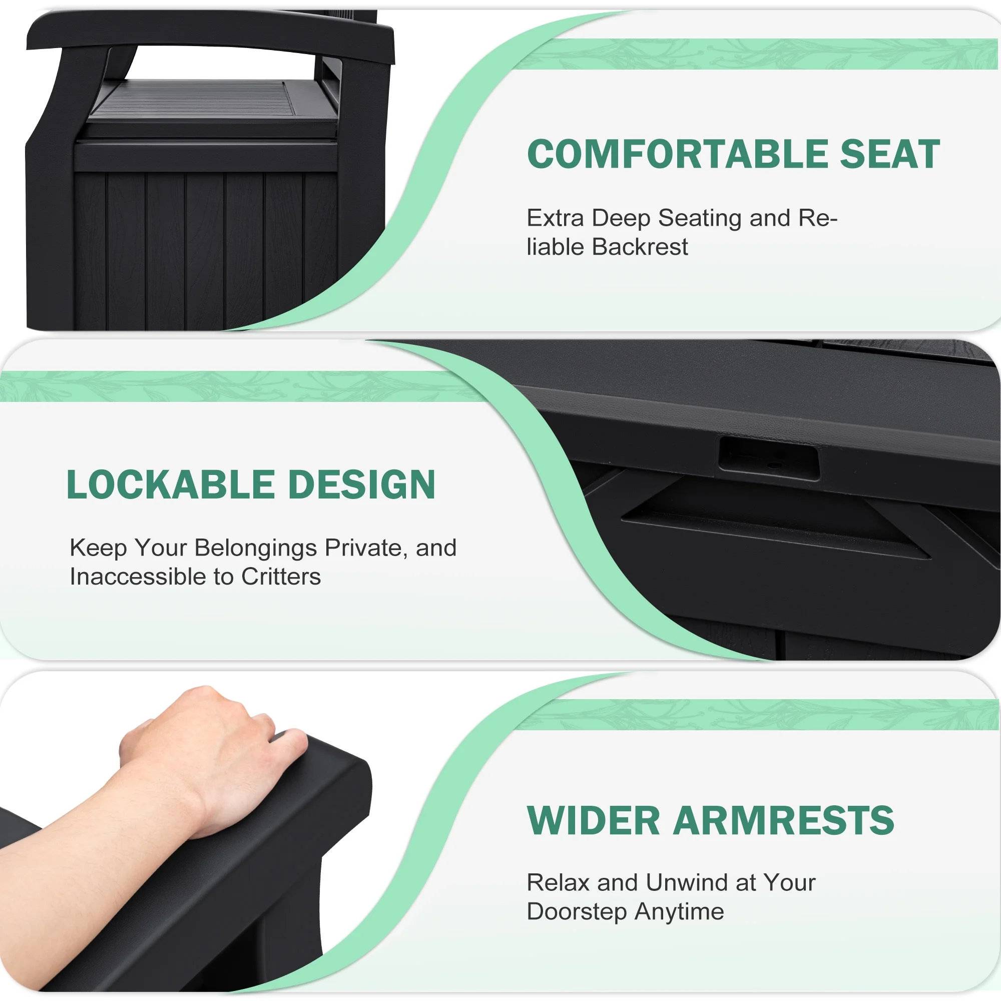Homall 80 Gallon Plastic Storage Bench Made Of Durable Weatherproof Resin And Deck-Box Organized Storage Compartment For Outdoor Patios And Lawns,Black - Image 6