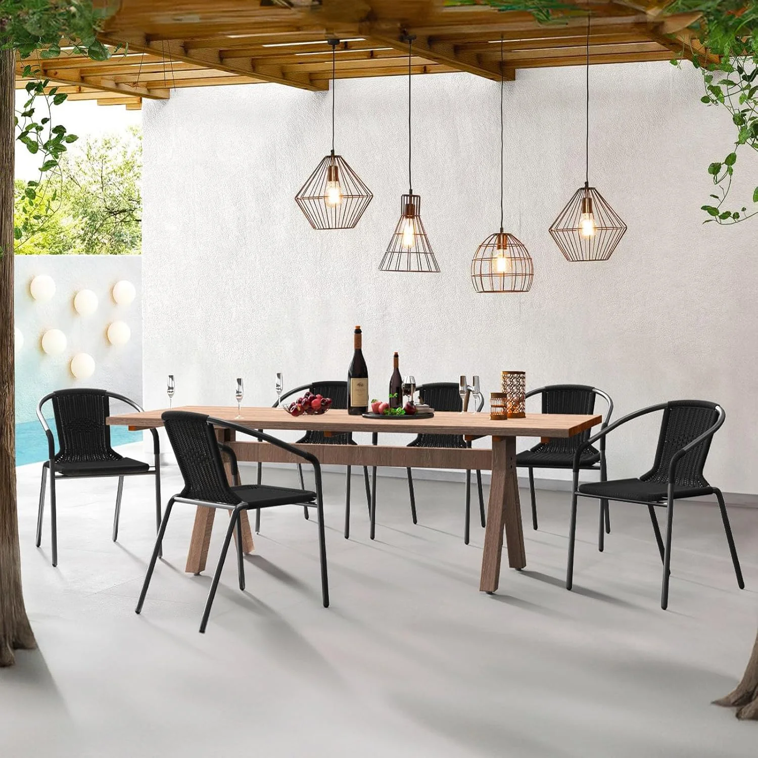 ELPOSUN Outdoor Dining Chairs Set of 6, Wicker Patio Chairs with Metal Frame, Rattan Indoor-Outdoor Chairs for Bistro, Deck, Backyard, Porch, Restaurant Stack Chair 6 Pack (Black) - Image 7