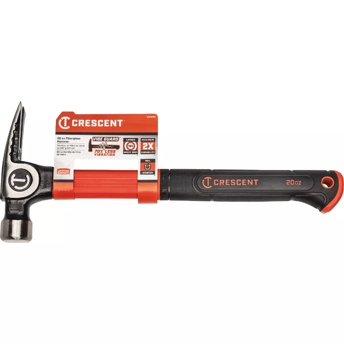 Crescent 20 Oz. Smooth-Face General Purpose Claw Hammer with Fiberglass Handle