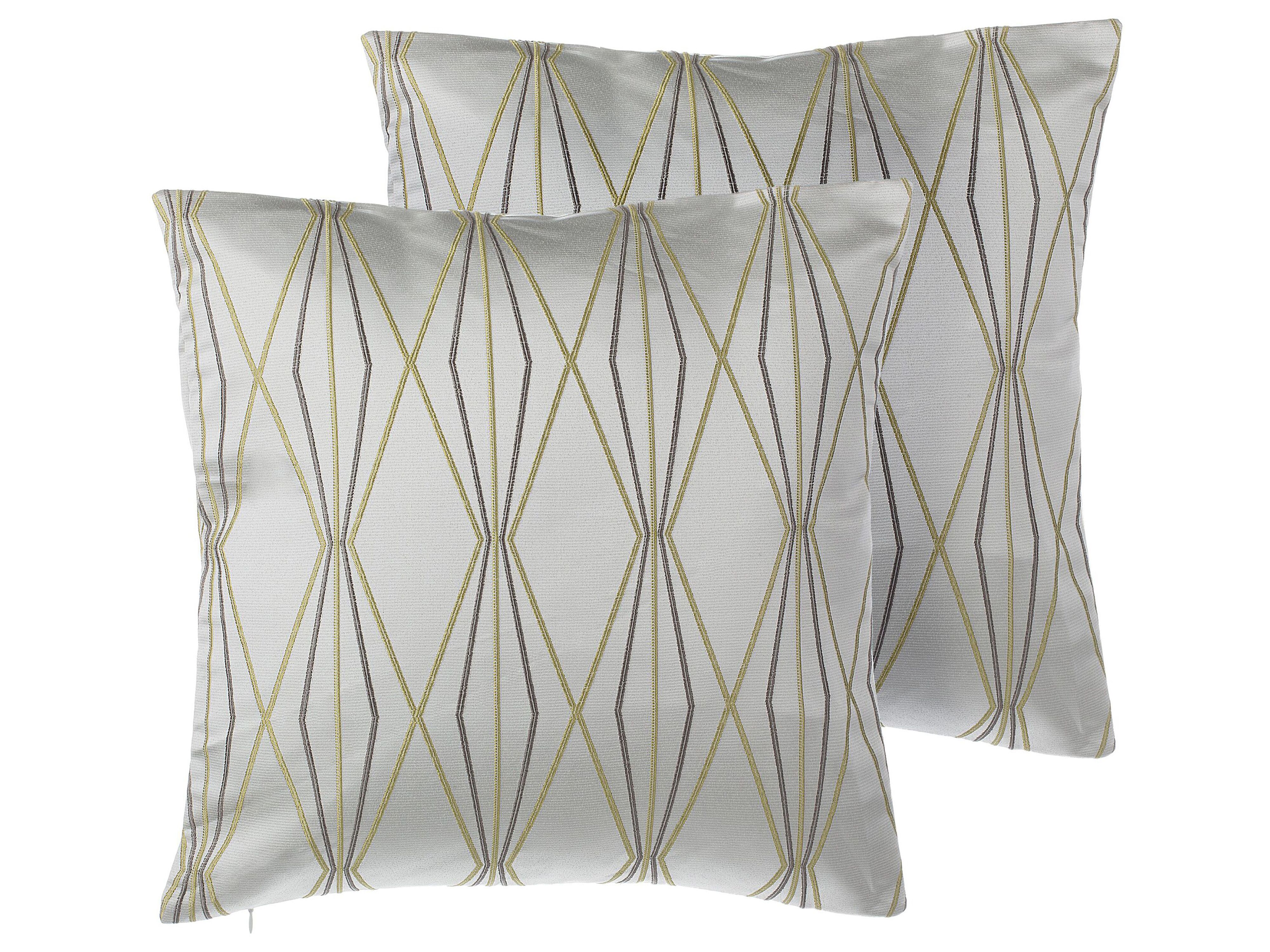 Set of 2 Decorative Cushions FENNEL 45 x 45 cm White Geometric Pattern
