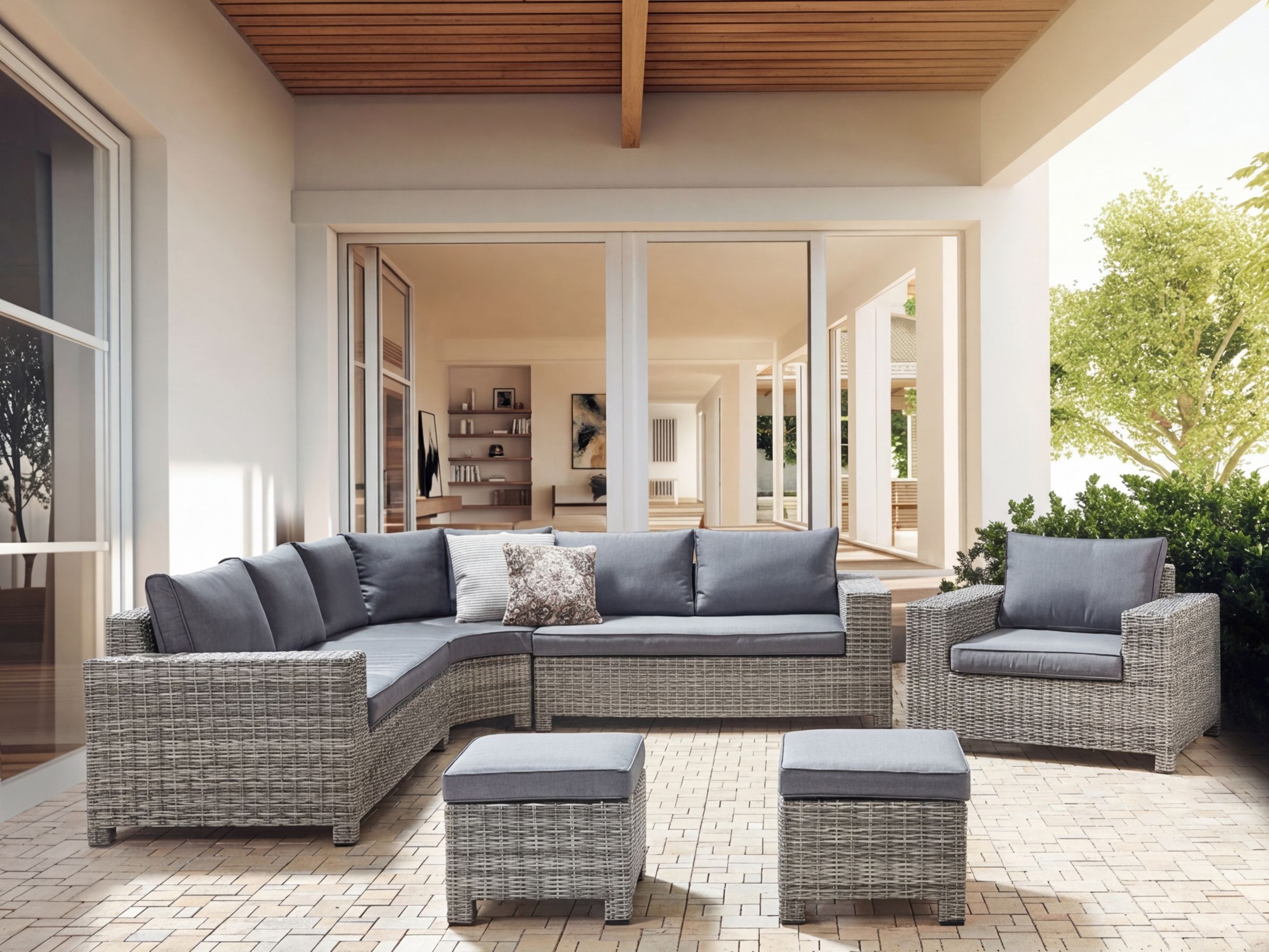 Garden Corner Sofa with Ottoman 9 Seater TEGLIO PE Rattan Grey
