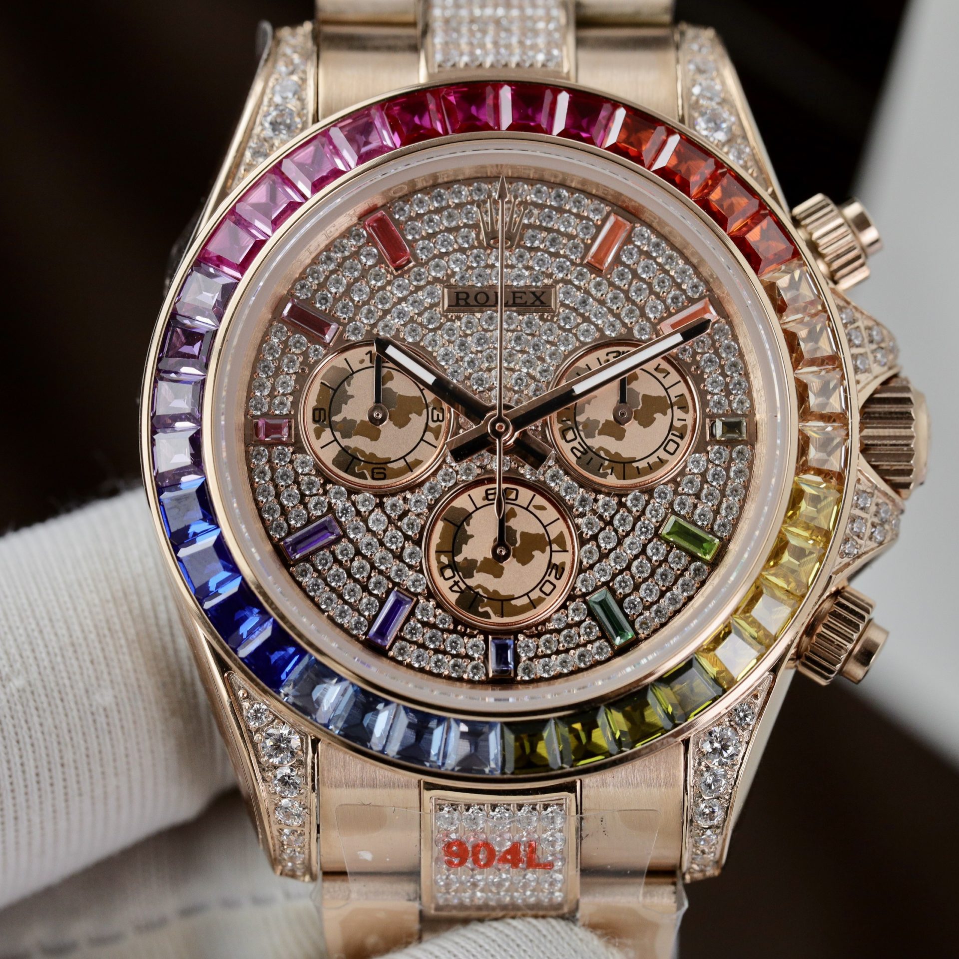 Rolex Replica 1:1 Watch Daytona Rainbow Full CZ Stone High Quality 40mm - Elite Watch Atelier