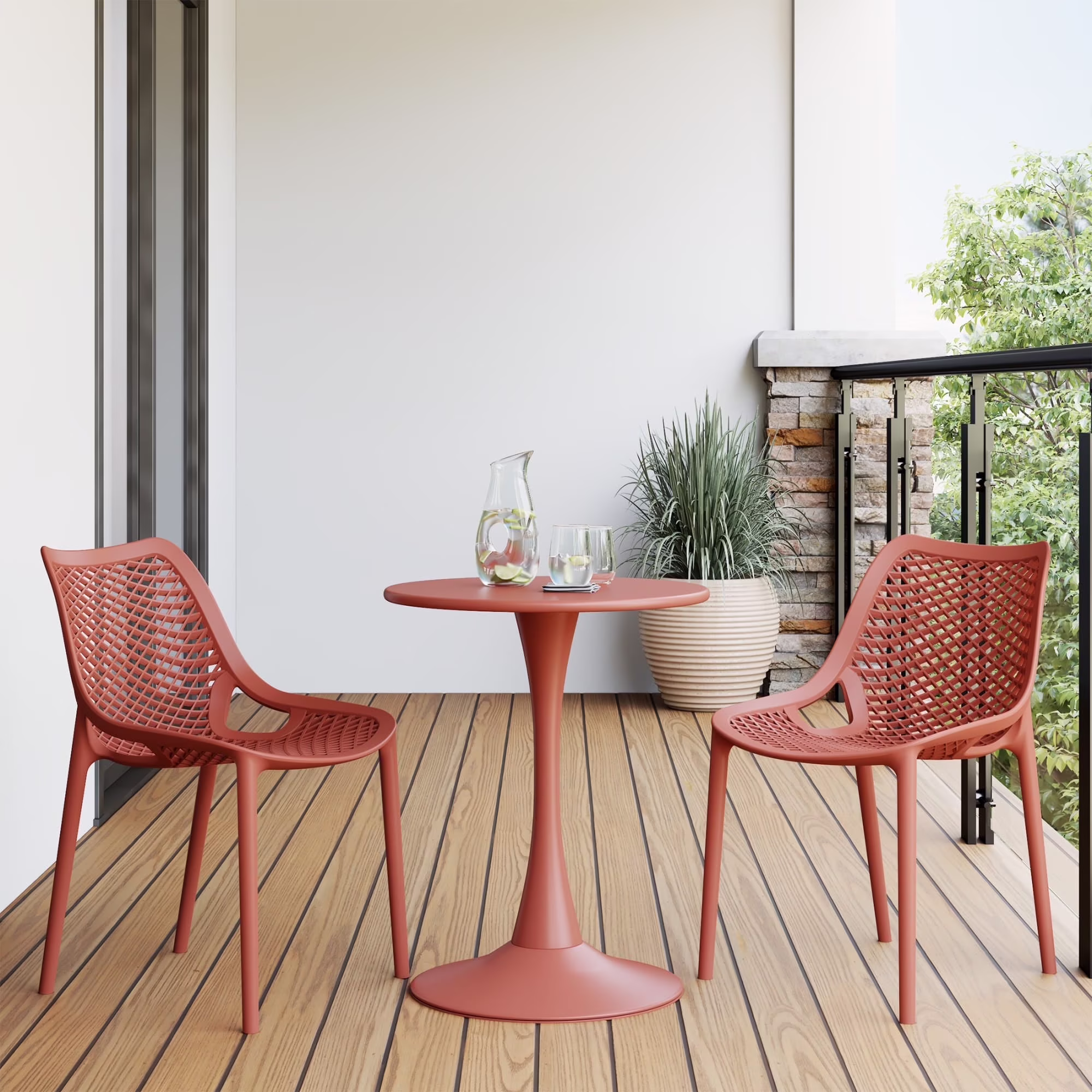 WestinTrends Playa 3-Piece Outdoor Round Metal Dining Table Set And Stackable Resin Patio Dining Side Chairs, Olive Green - Image 3