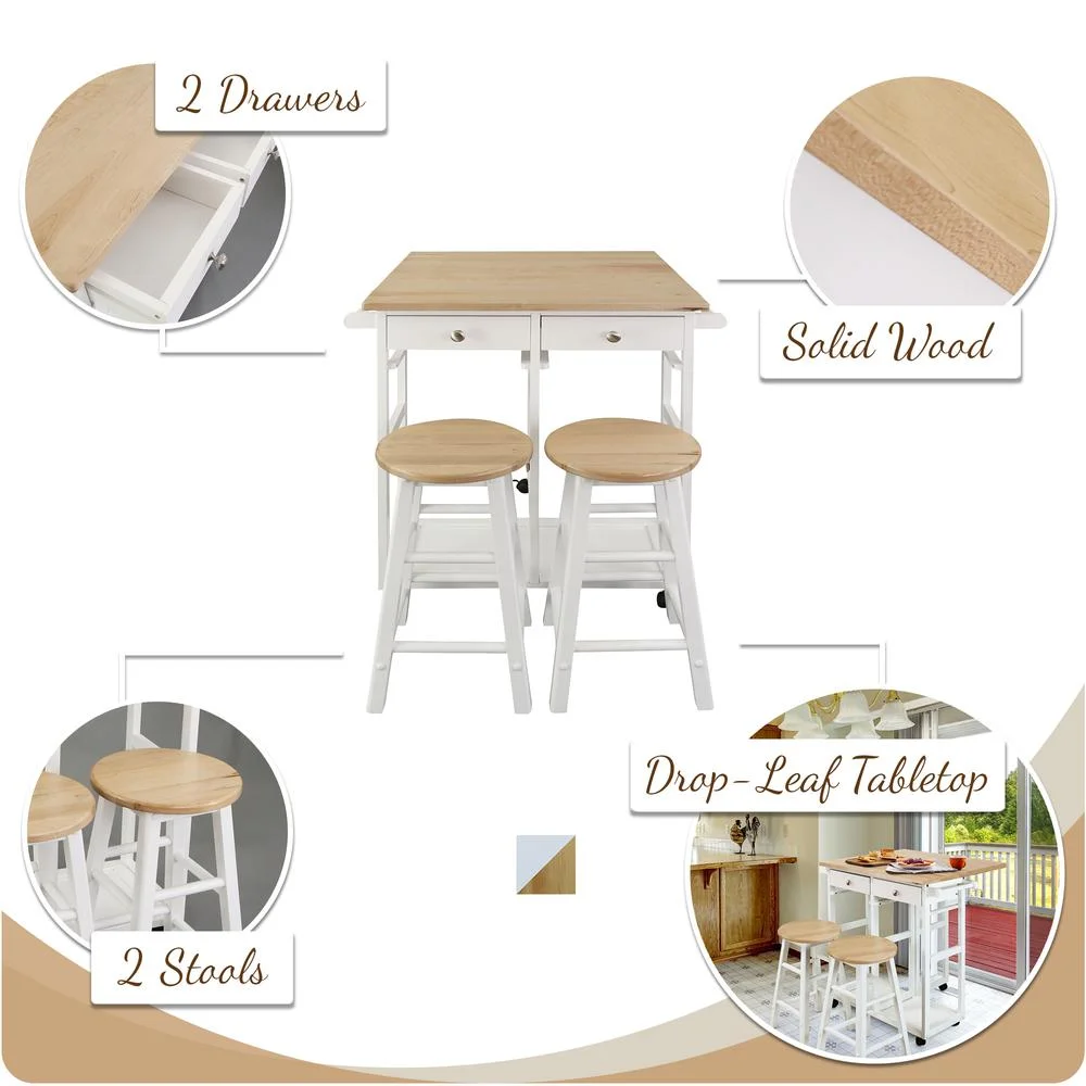 American Trails Breakfast Cart with Drop-Leaf Table, American Maple Top, Square - White - Image 2