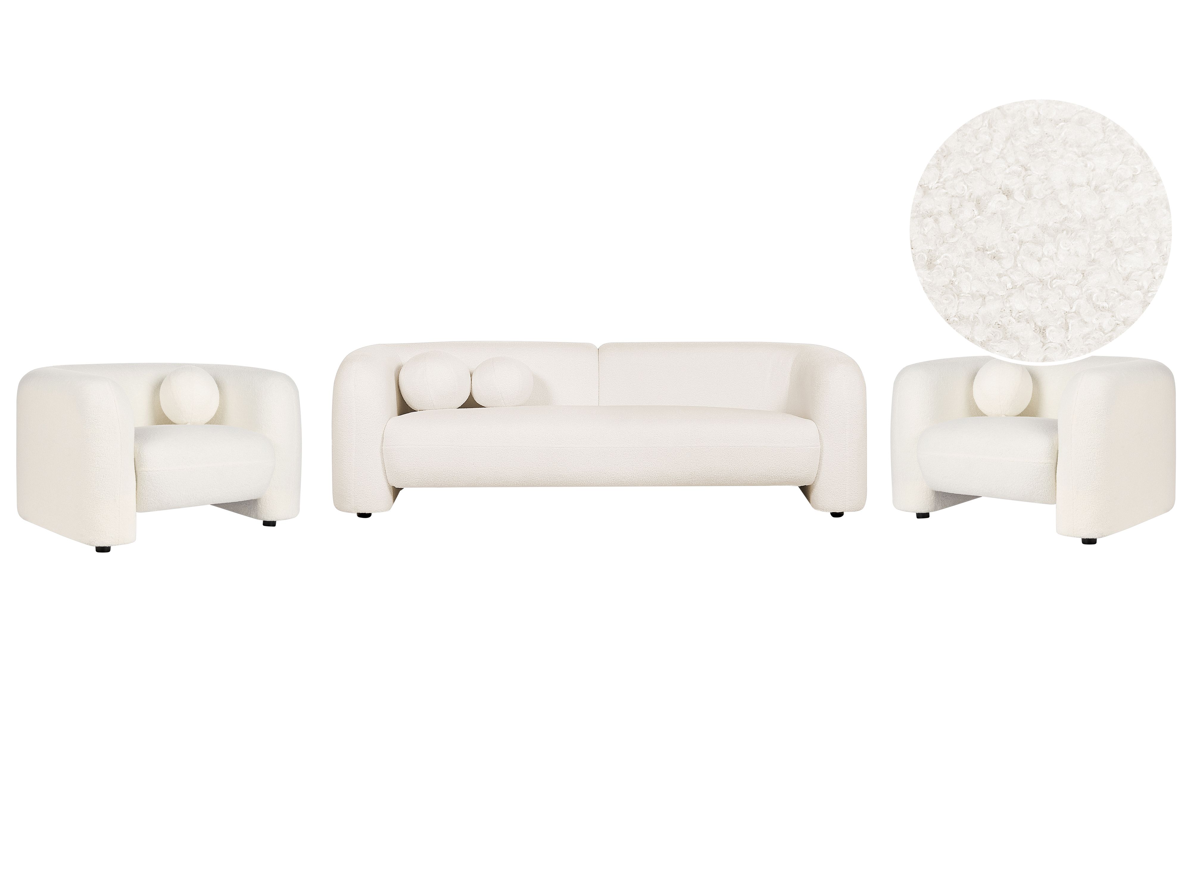 Living Room Set 5 Seater LEIREN Boucle White