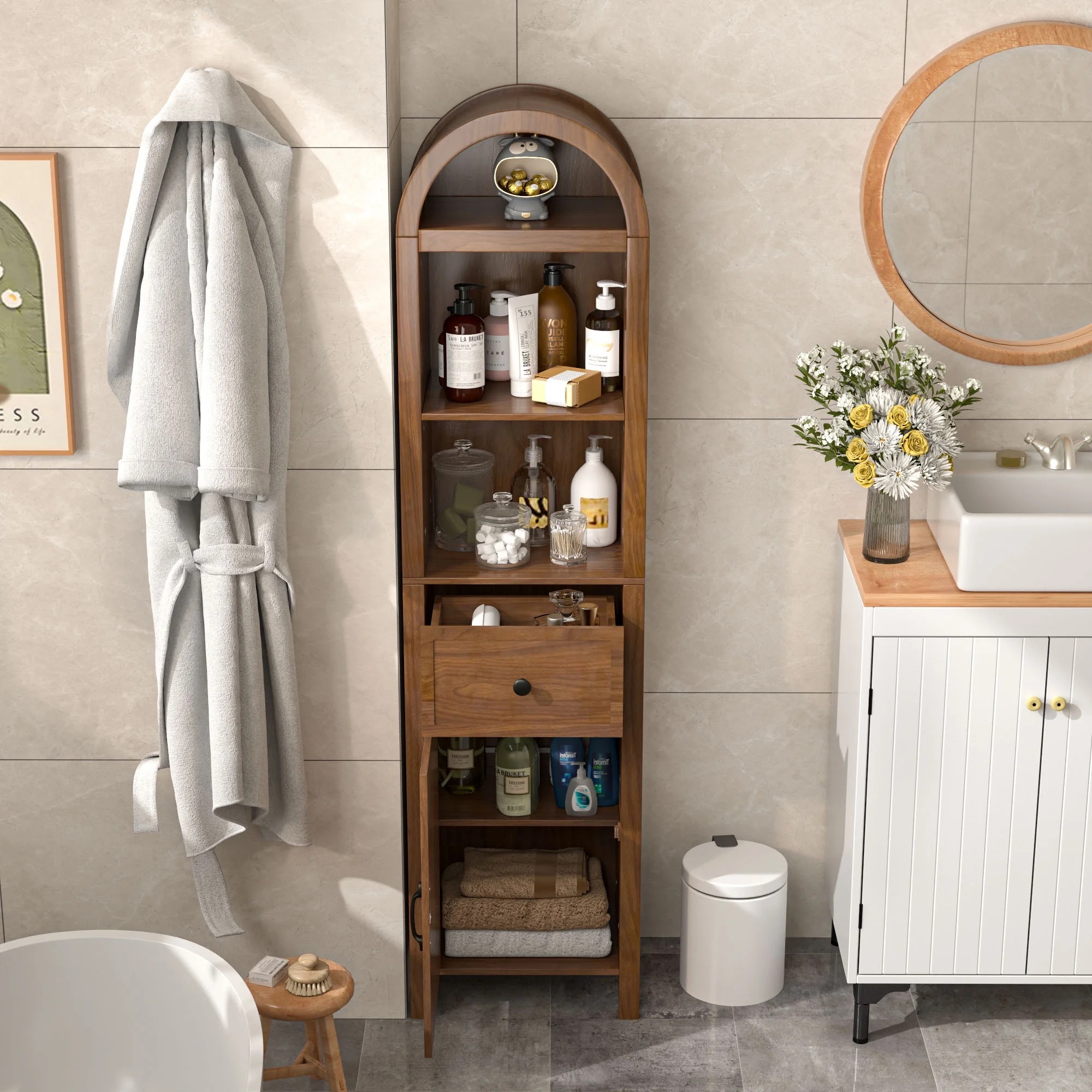 Fiogmub Tall Bathroom Storage Cabinets with Doors and Shelves, Narrow Tall Linen Cabinet with Drawer - Image 7