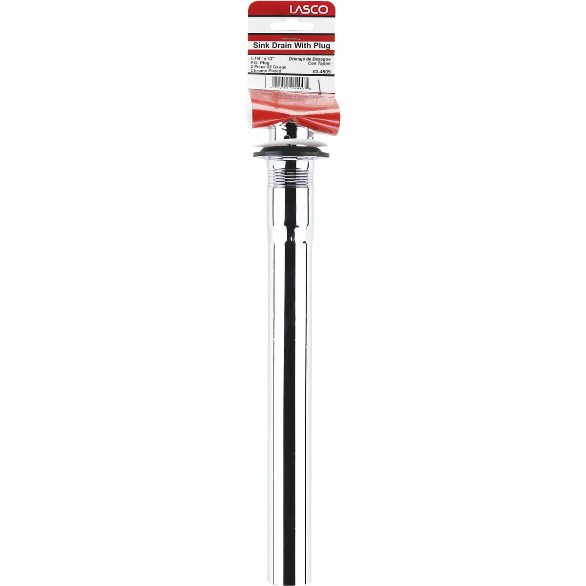 Lasco 1-1/4 In. x 12 In. Chrome-Plated Brass P.O. Plug 2-Piece Bathroom Sink Drain with Overflow