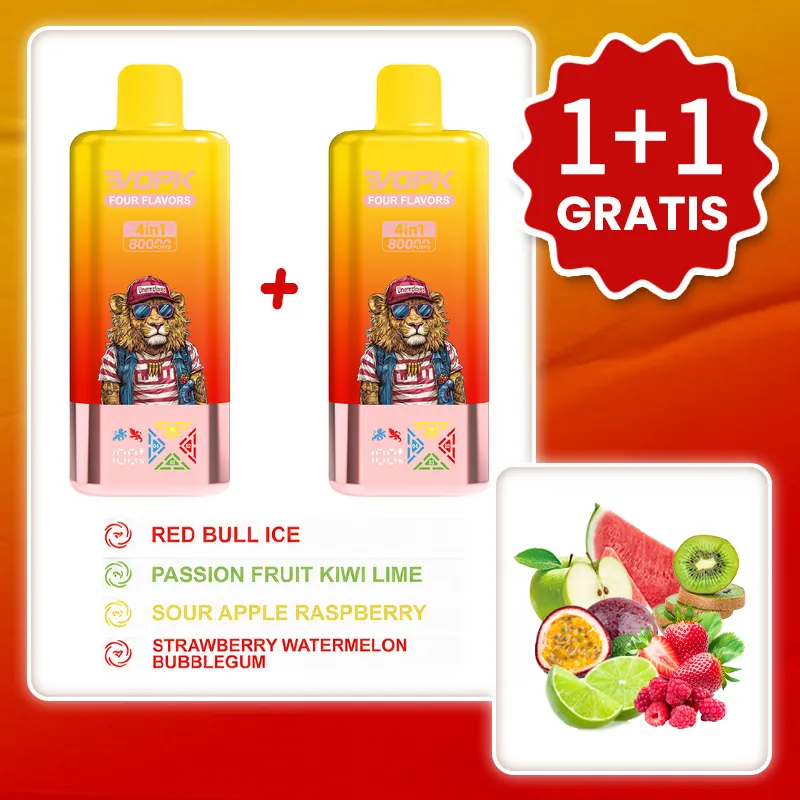 VOPK 80 000 puffów 4in1 – Red Bull Ice, Passion Fruit Kiwi Lime, Sour Apple Raspberry, Strawberry Watermelon Bubblegum