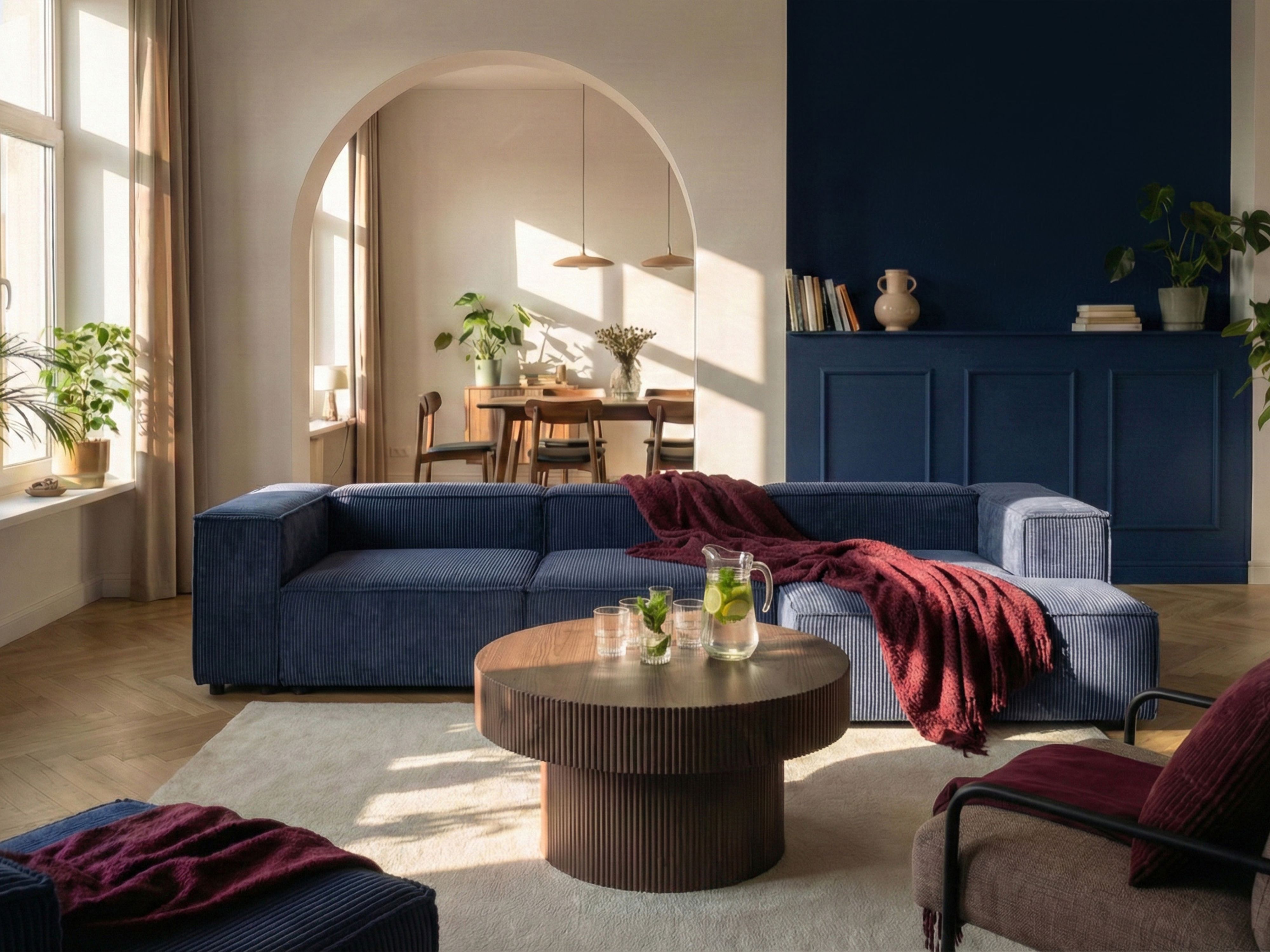 Modular Corner Sofa 4 Seater ARDAL Corduroy Dark Blue Left Hand