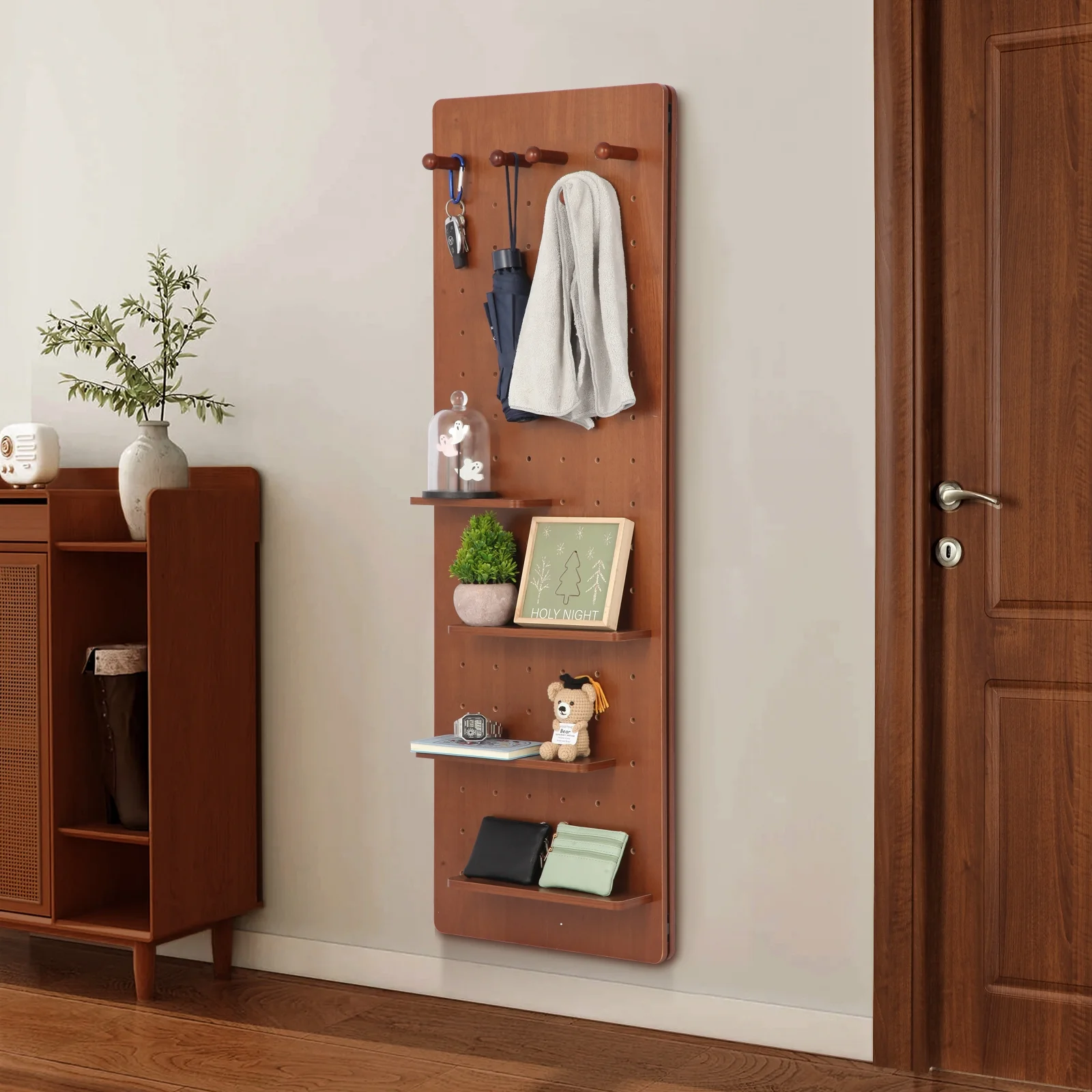 Wall Mounted Full Length Mirror, Full Body Mirror with Shelf, Full Body Mirror with Hook Wall Mounted Mirror with Multifunctional Design Panel, Bedroom/Living Room/Entrance Walnut (47.6*15.7in)