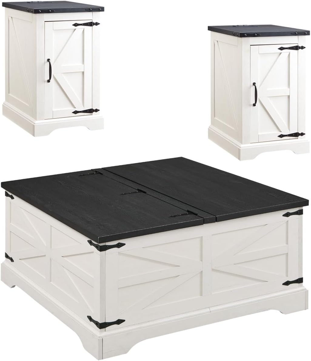 JXQTLINGMU 3-Piece Farmhouse Coffee Table and End Table Sets, Includeds 36