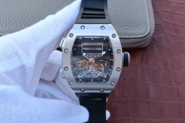 Replica Richard Mille RM069 SS Fake Tourbillon Skeleton Dial Black Rubber Strap A23J - Top club