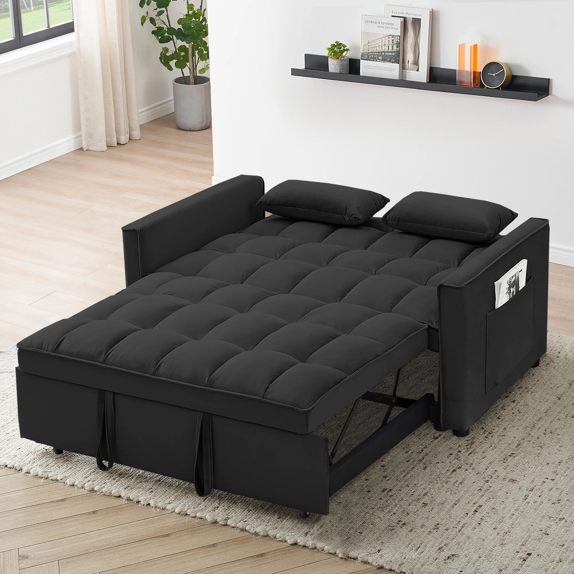 Convertible Sofa Bed,3-in-1 Sleeper Sofa with Pull Out Bed,Velvet Highly Elastic Sponge Futon Couch Loveseat with Adjustable Backrest and 2 Pillows for Living Room,Gray - Image 17