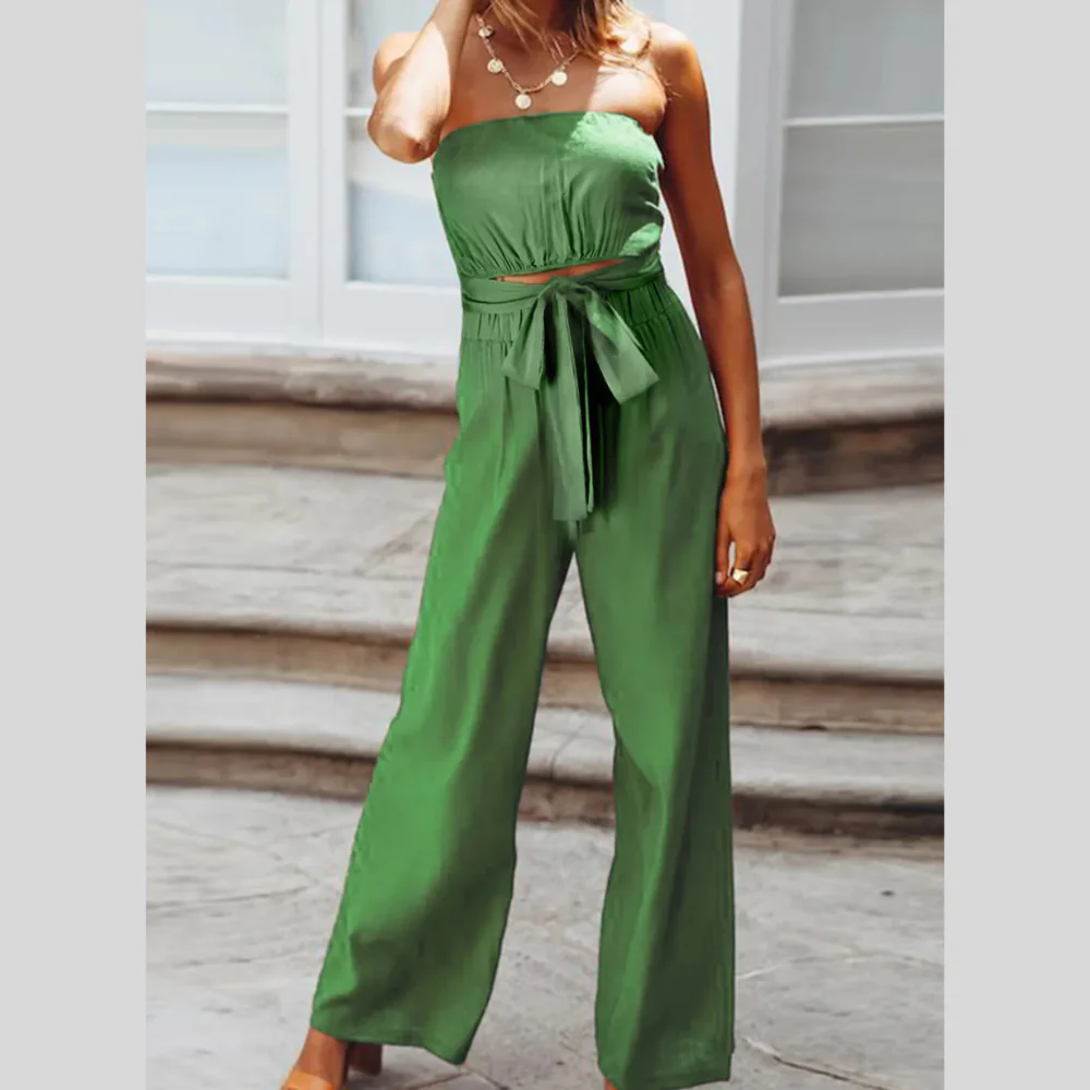 Tied Cutout Tube Wide Leg Jumpsuit - ZKZOOK
