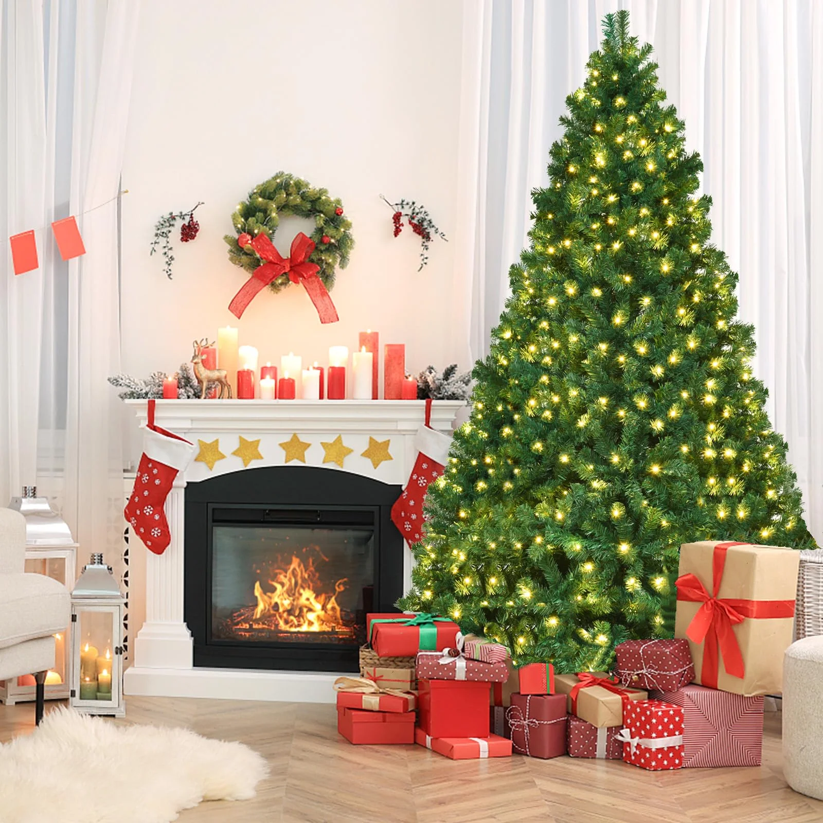 Vebreda 6FT Pre-Lit Artificial Christmas Tree with 300 Warm White LED Lights, Hinged Branch Design, Eco-Friendly PVC Needles & Foldable Metal Stand for Home, Office & Holiday D��cor - Image 8